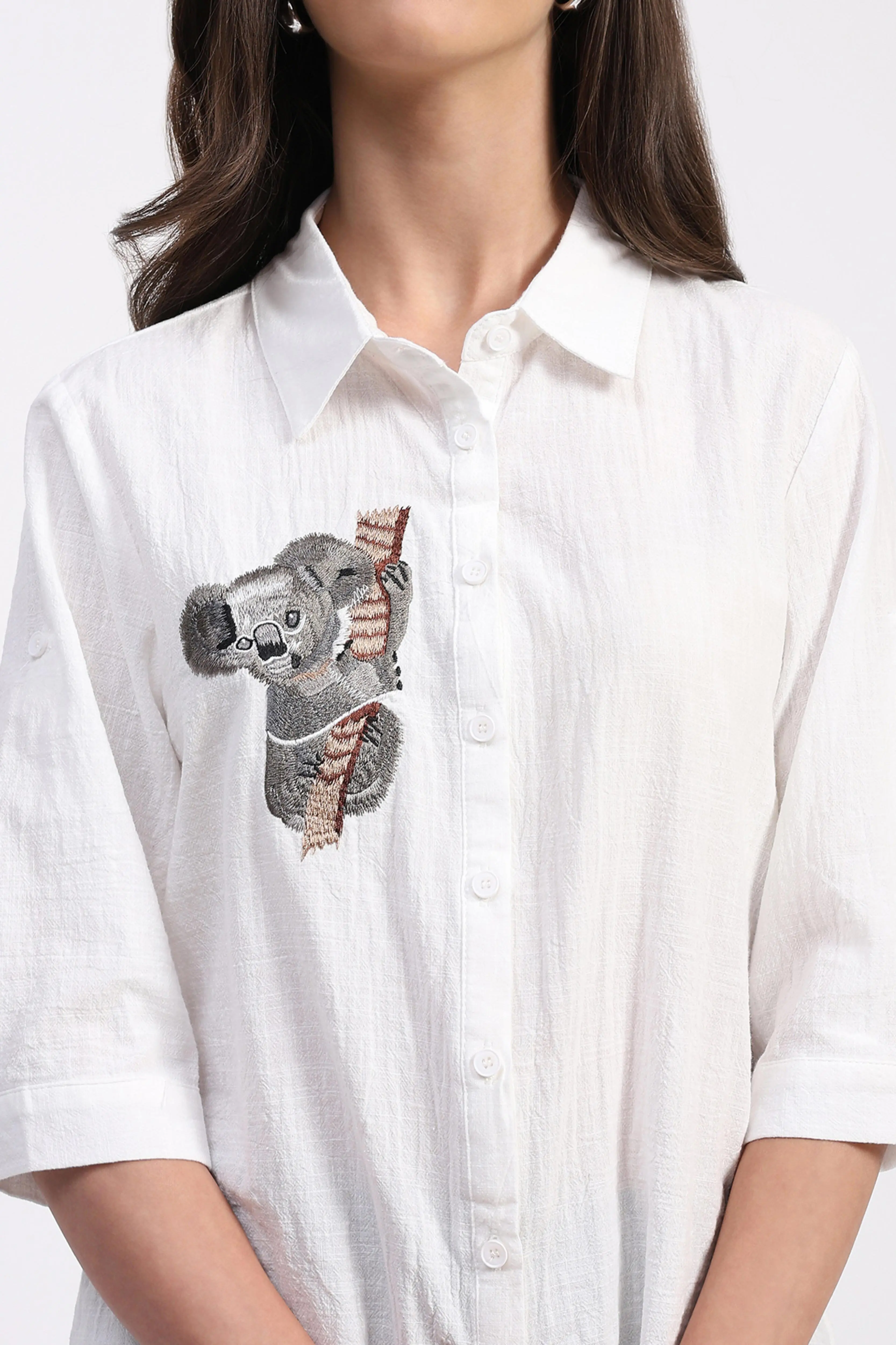 White Koala Embroidered Cotton Shirt - Image 5