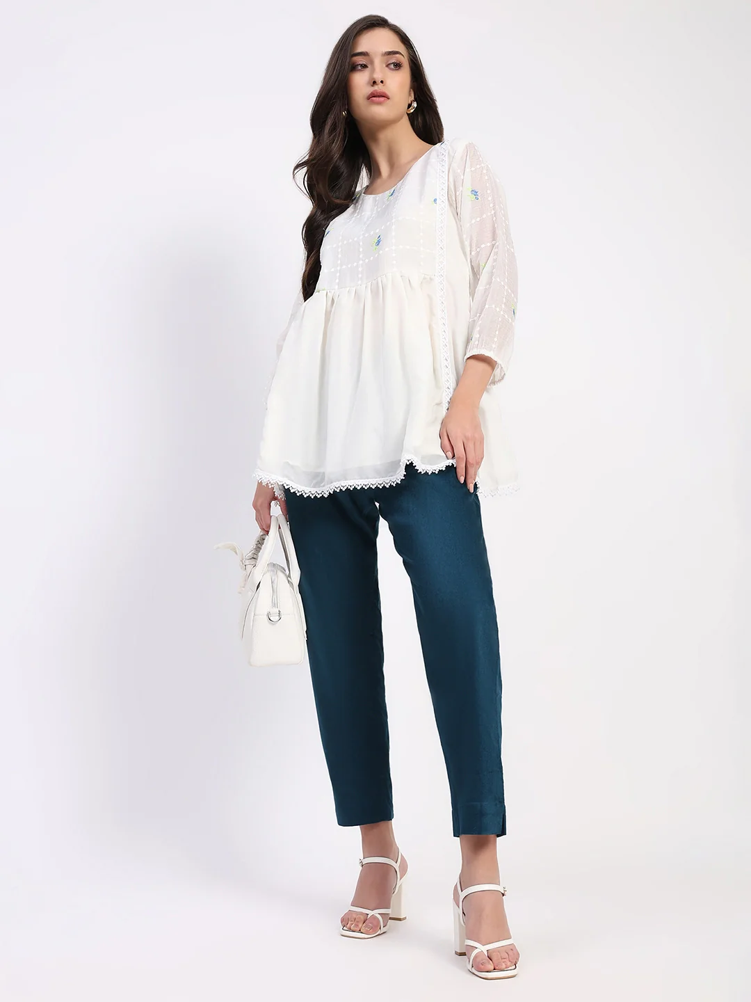 White Lace-Pleated Tunic - Image 12