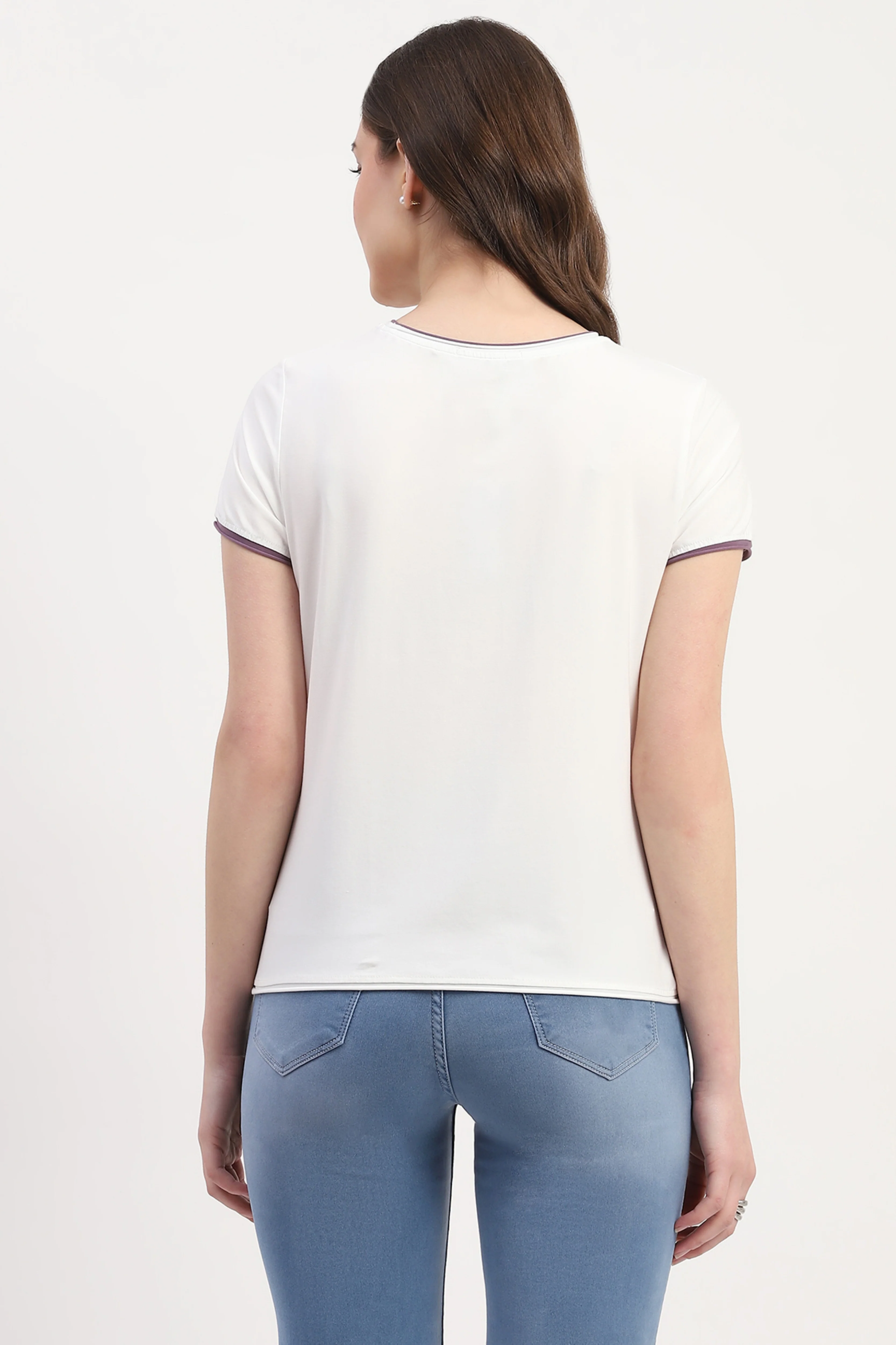 White Modal Spandex Printed & Embroidered Top - Image 4