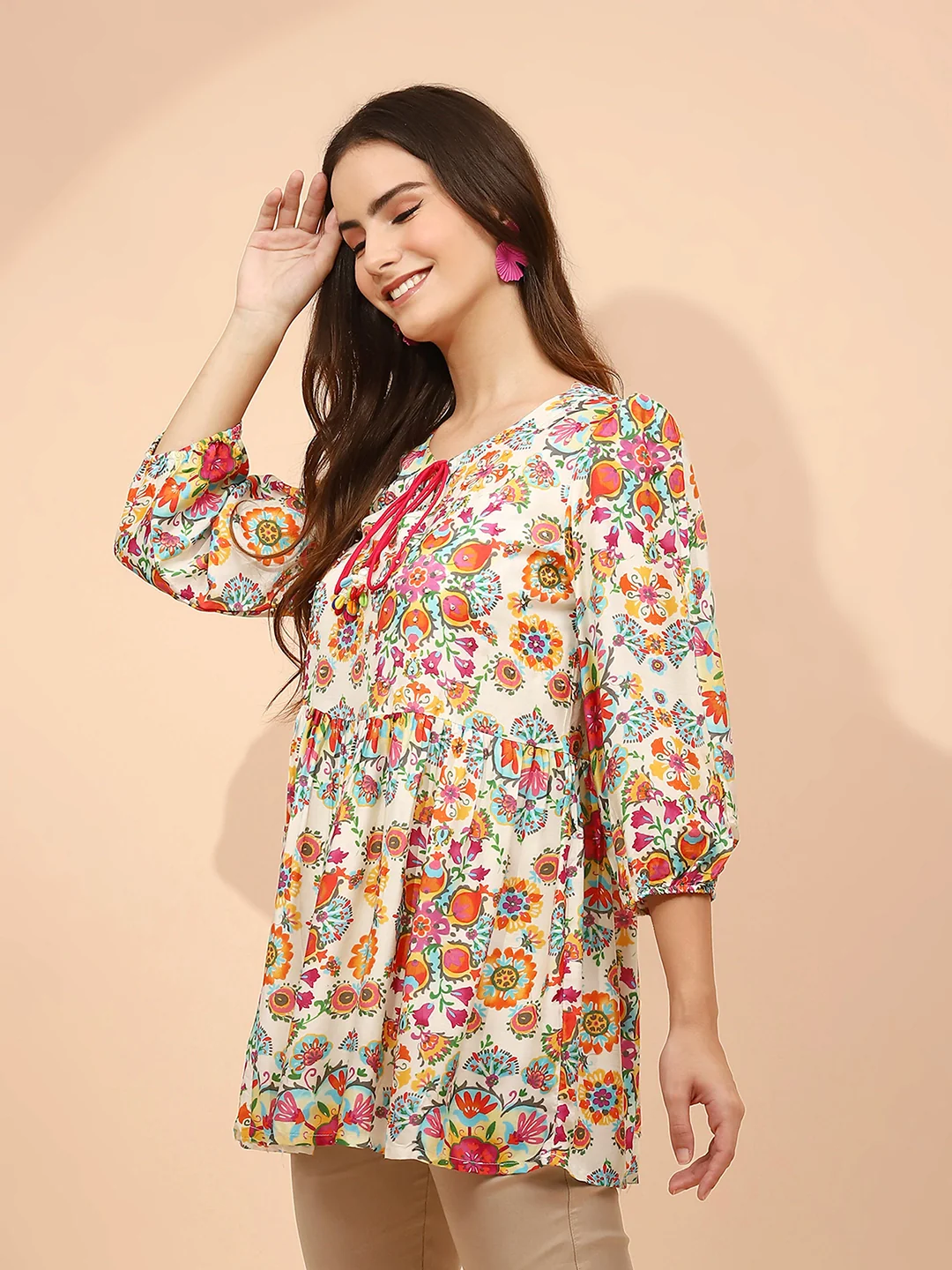 Multicolor Floral Printed Muslin Tunic - Image 10