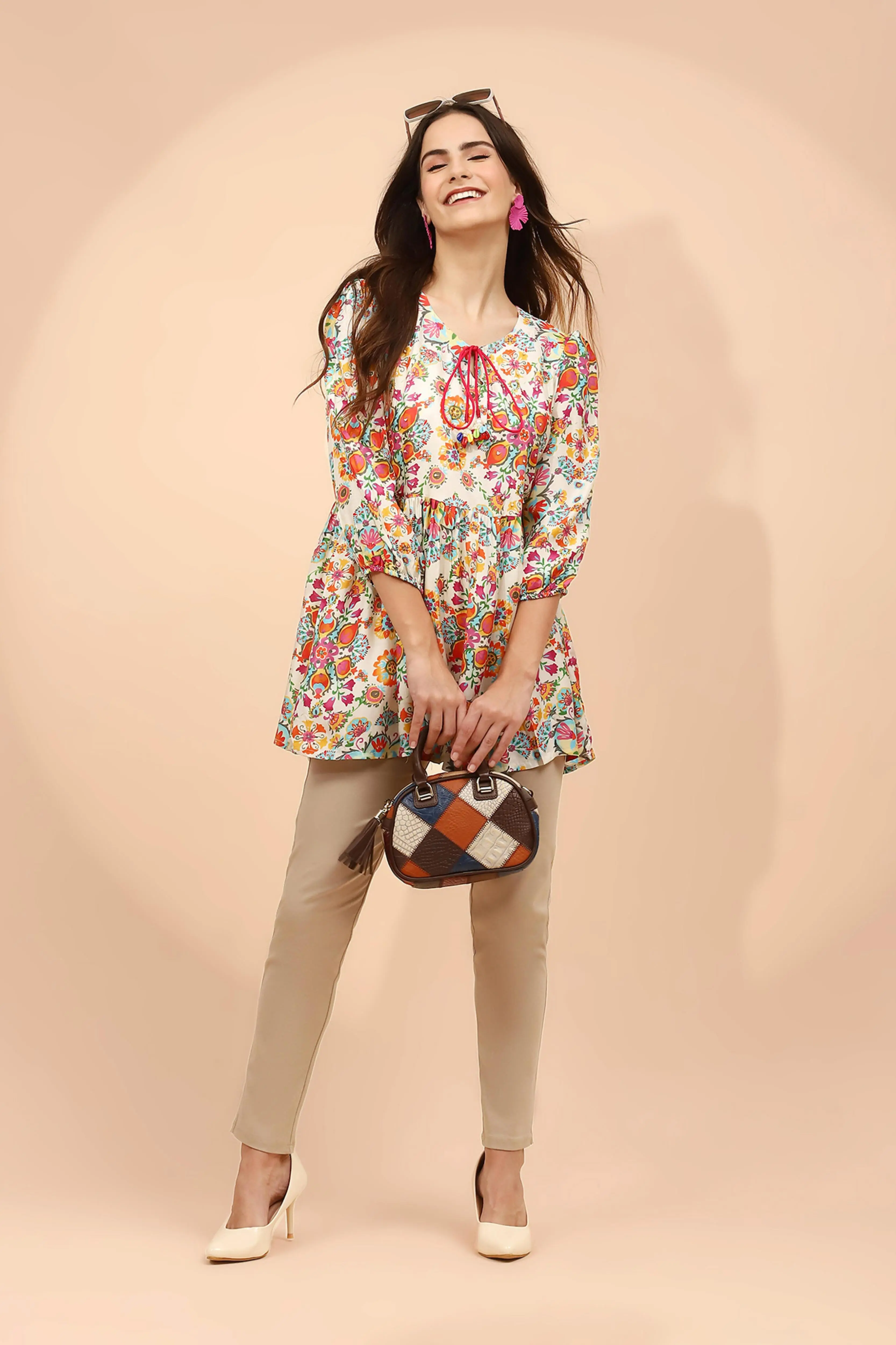 Multicolor Floral Printed Muslin Tunic - Image 7
