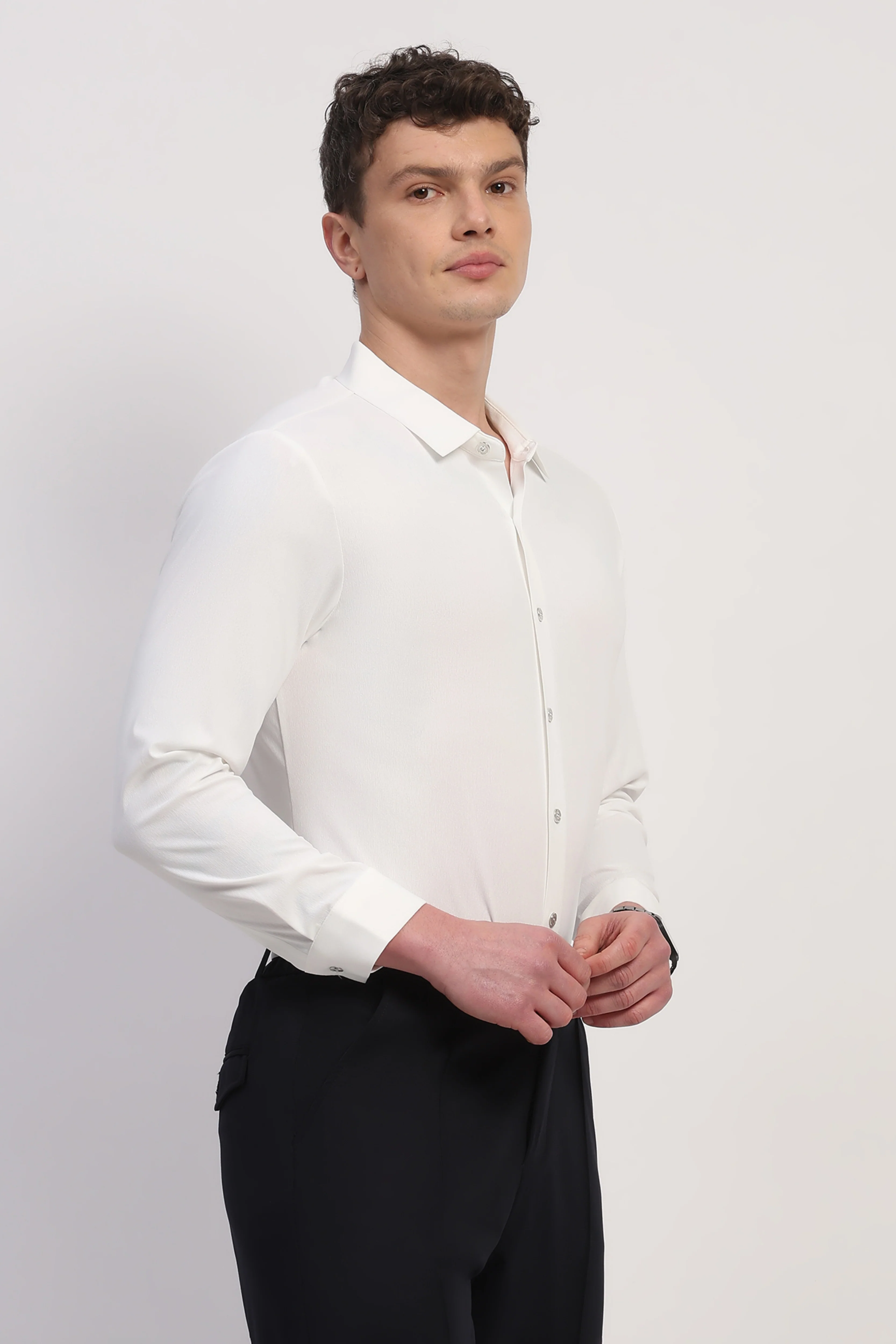 White Nylon Spandex Solid Shirt - Image 3