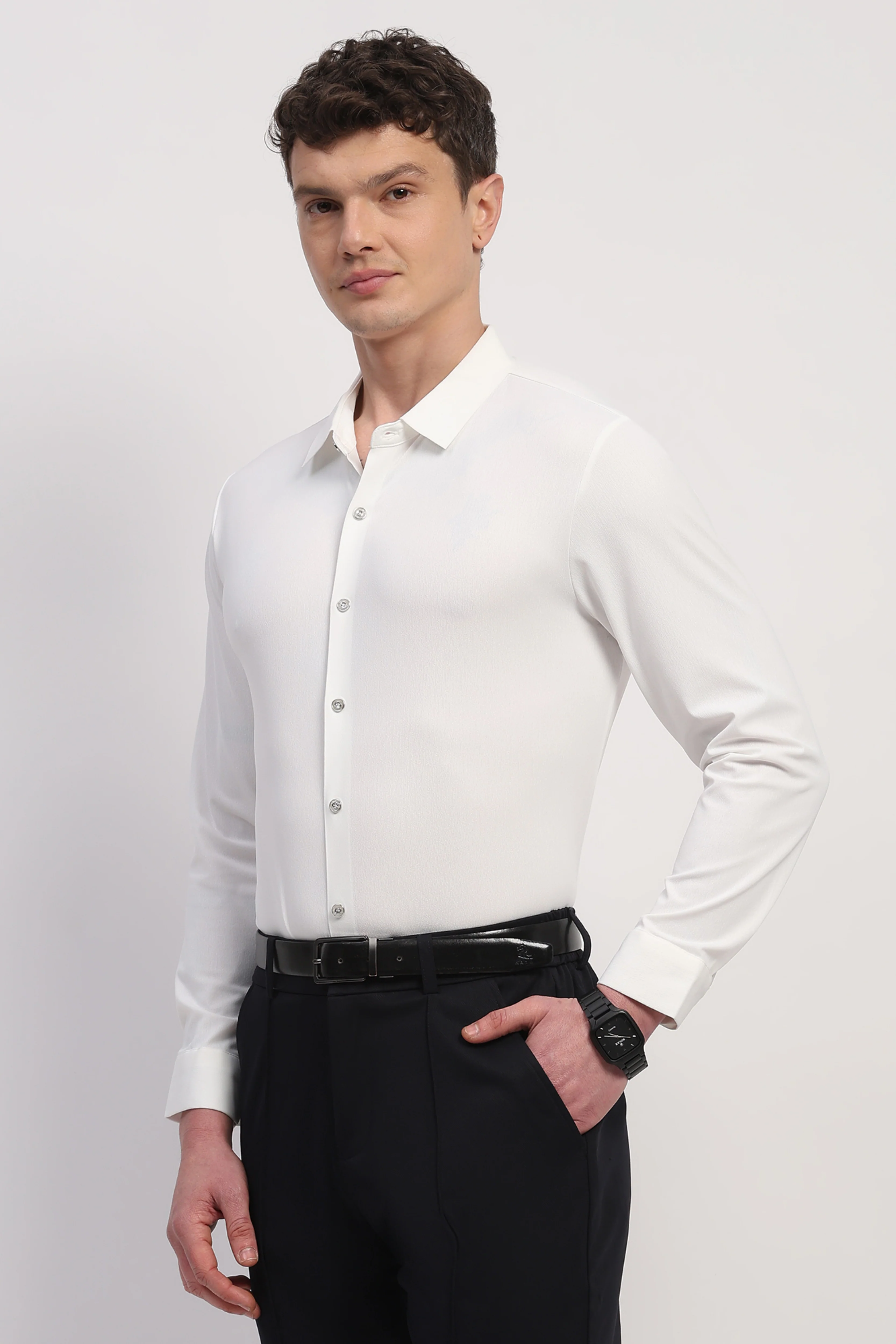 White Nylon Spandex Solid Shirt - Image 4