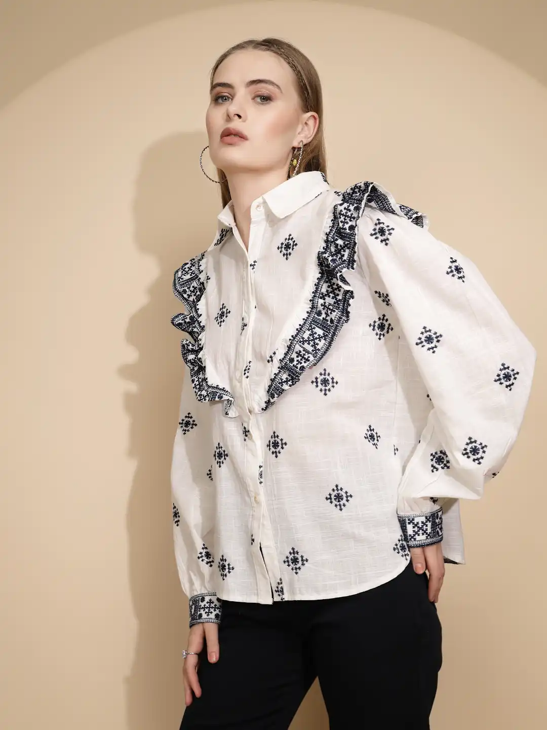 White cotton Regular Fit Shirt - Image 9
