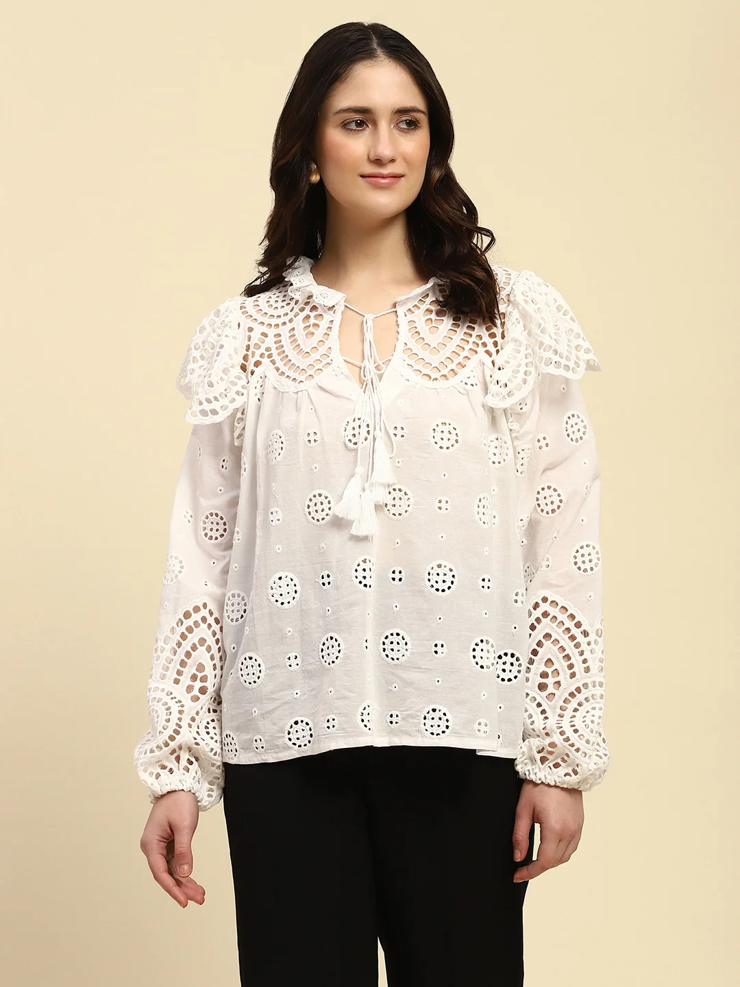 White Schiffli Embroidered Cotton Top - Image 12