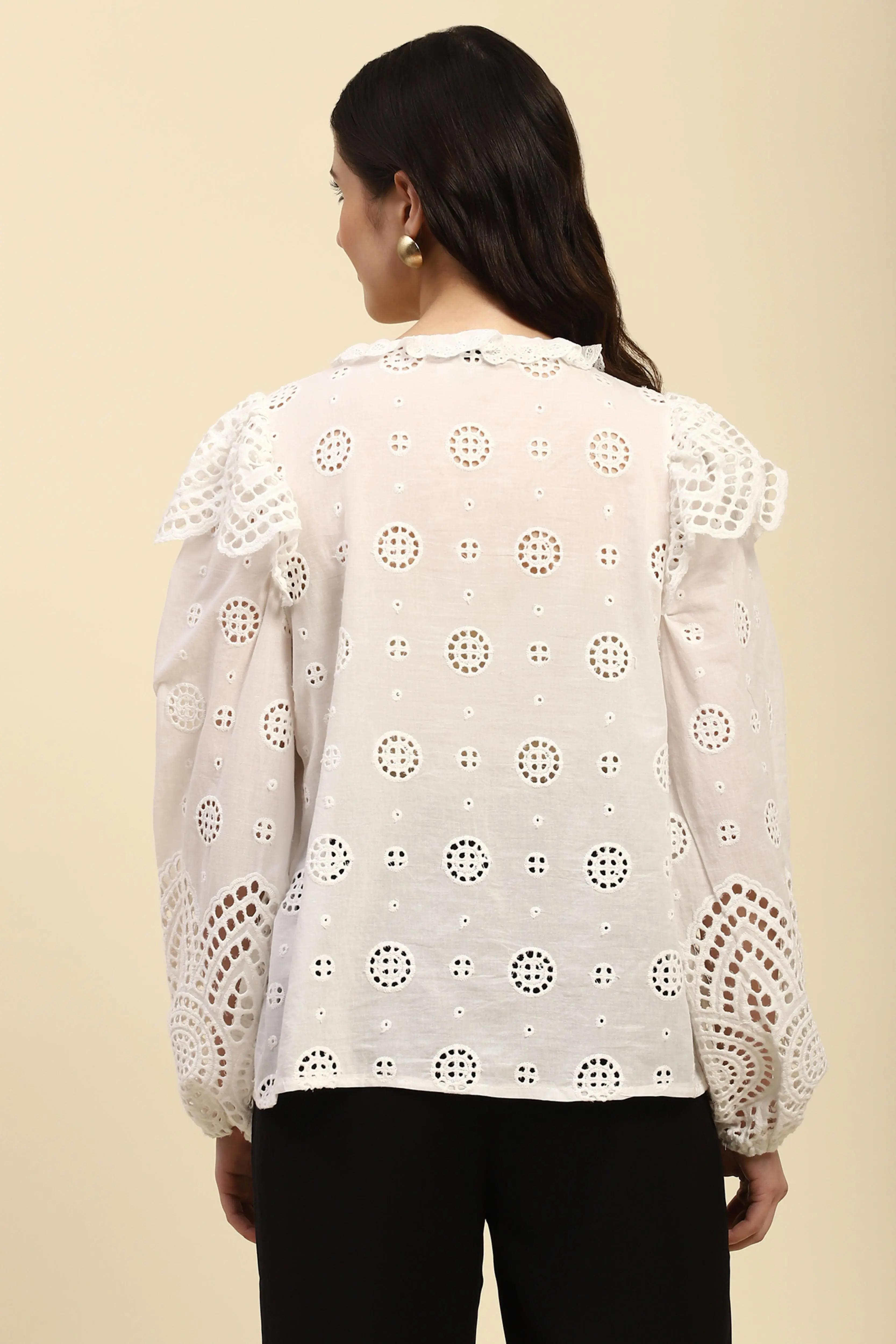 White Schiffli Embroidered Cotton Top - Image 4