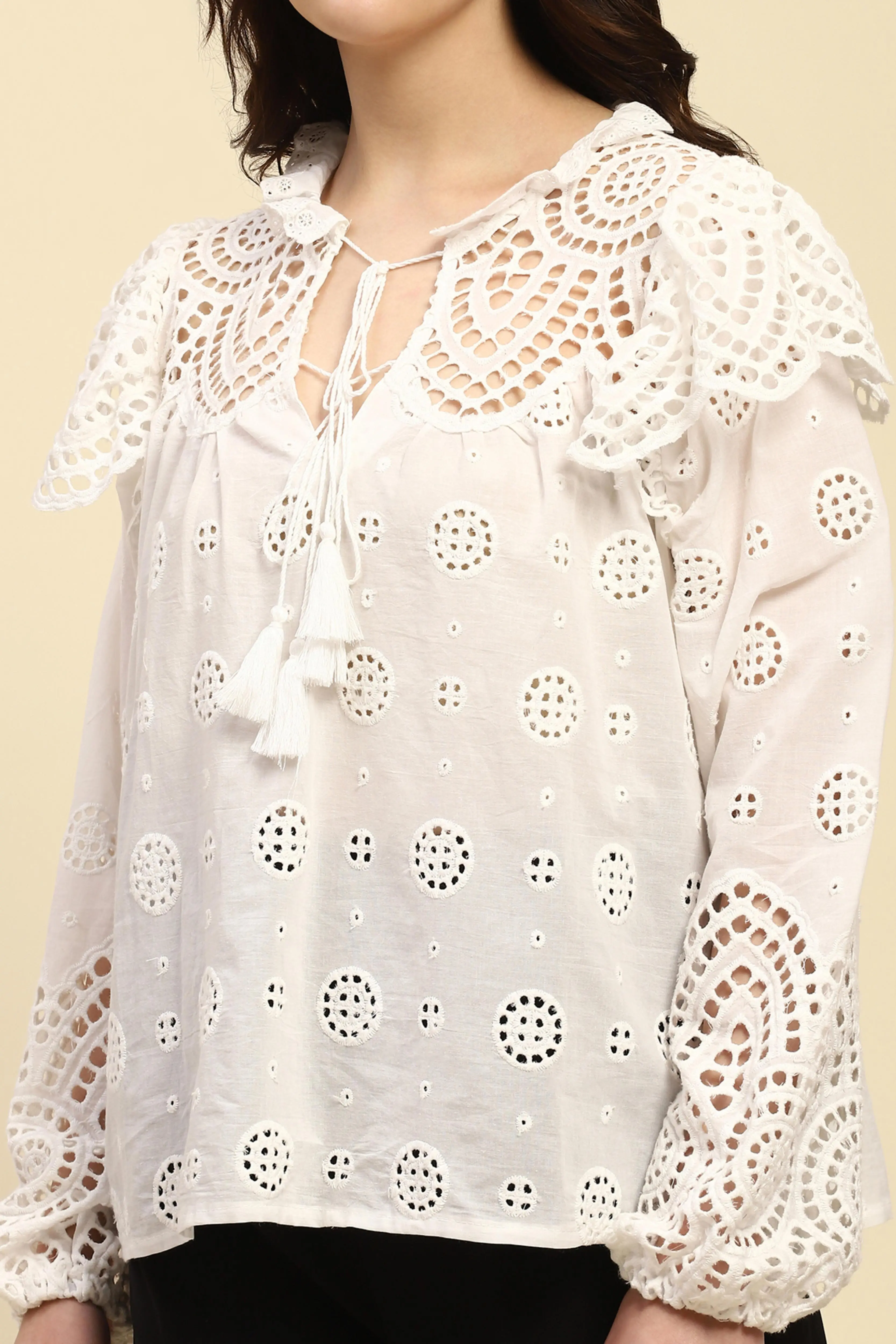 White Schiffli Embroidered Cotton Top - Image 5