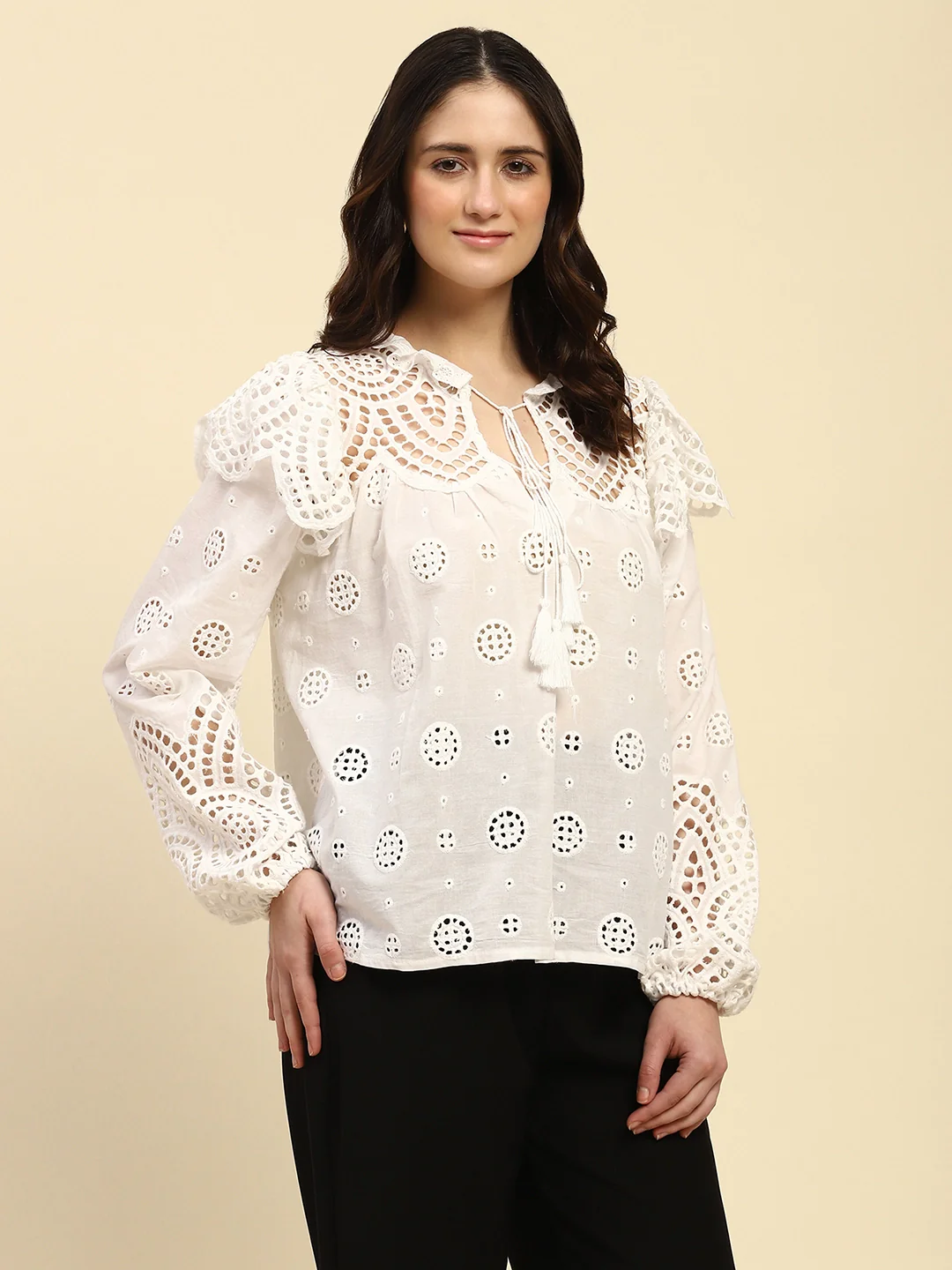 White Schiffli Embroidered Cotton Top - Image 8