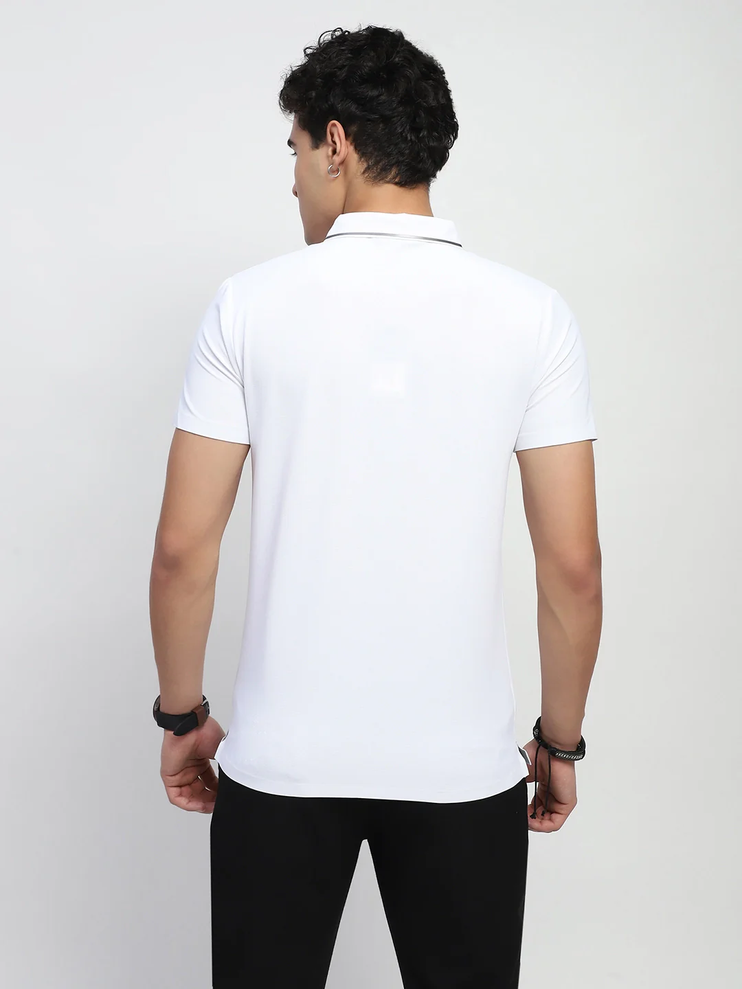 White Solid Nylon Polo T-Shirt - Image 13