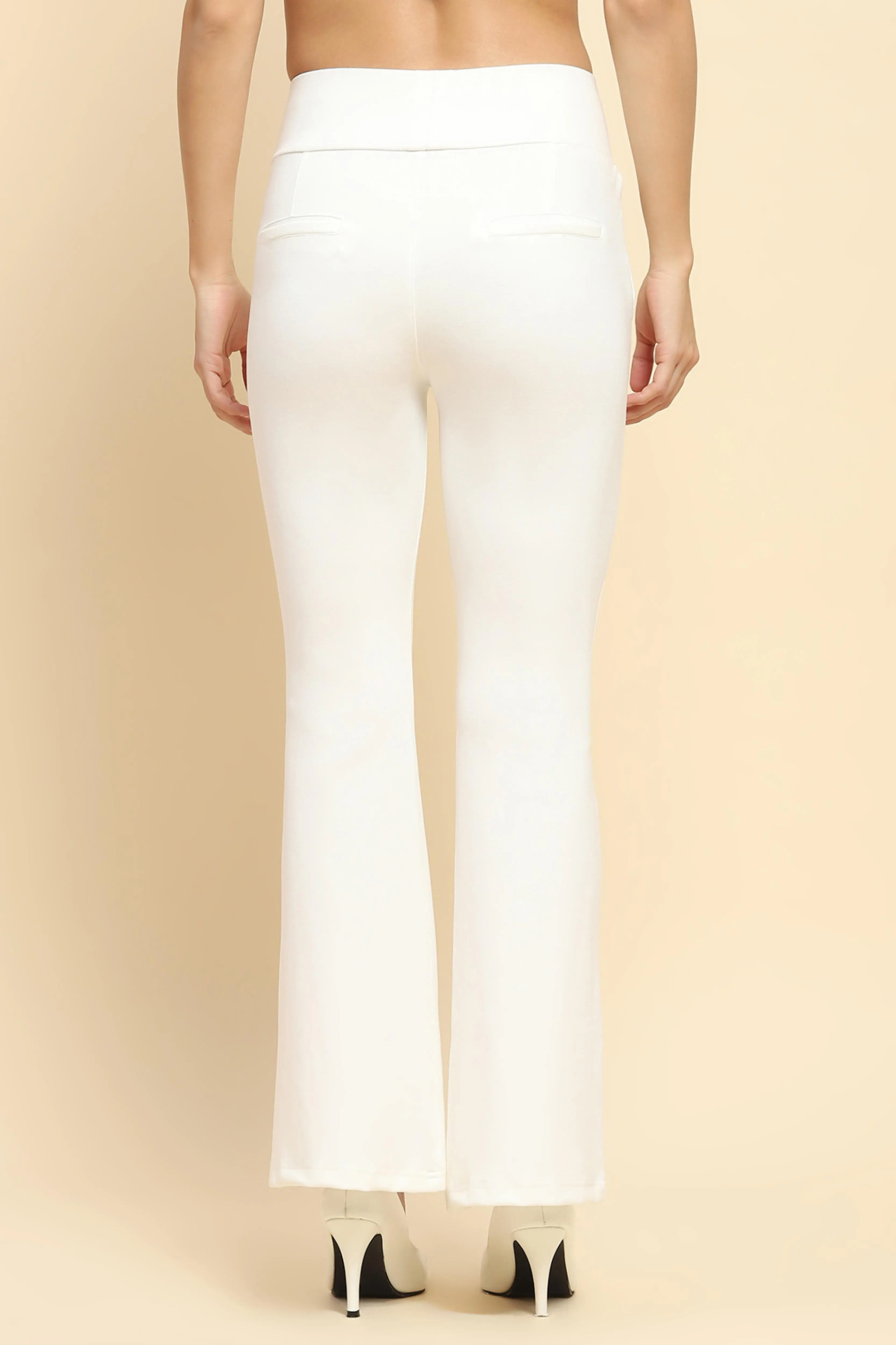 White Stretchable Bootcut Trousers - Image 4