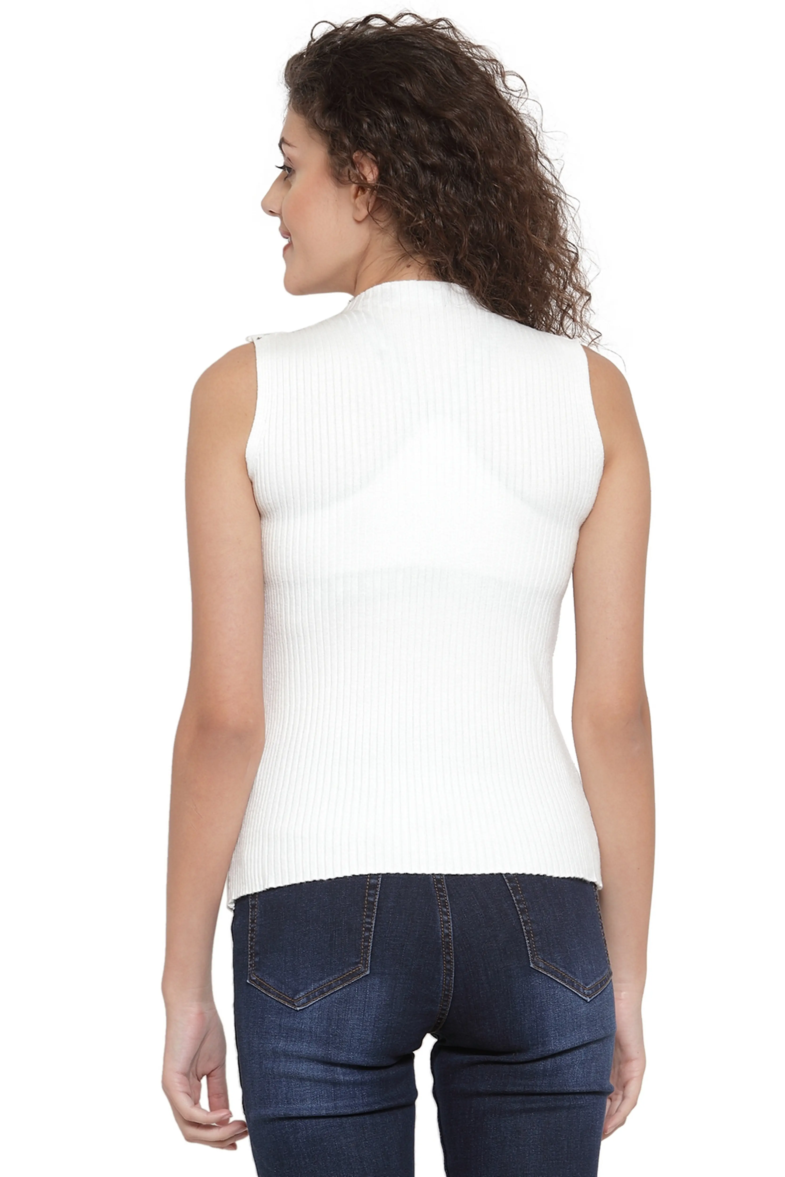White Stretchable Knit Skivvy Top - Image 4
