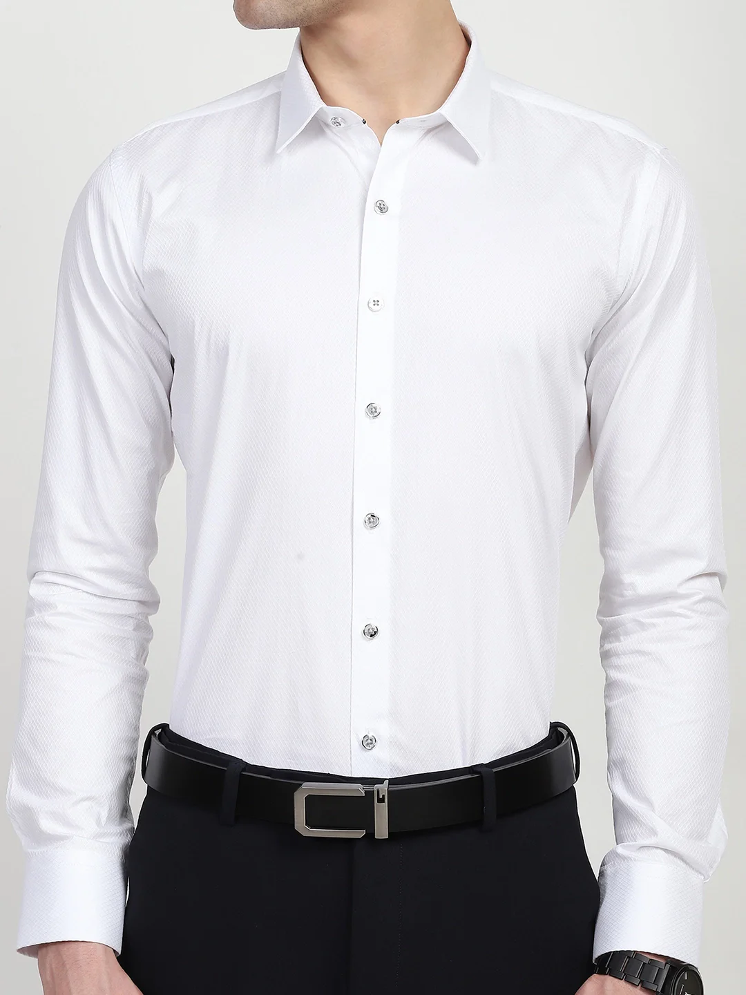 White Textured Formal Shirt - Image 11