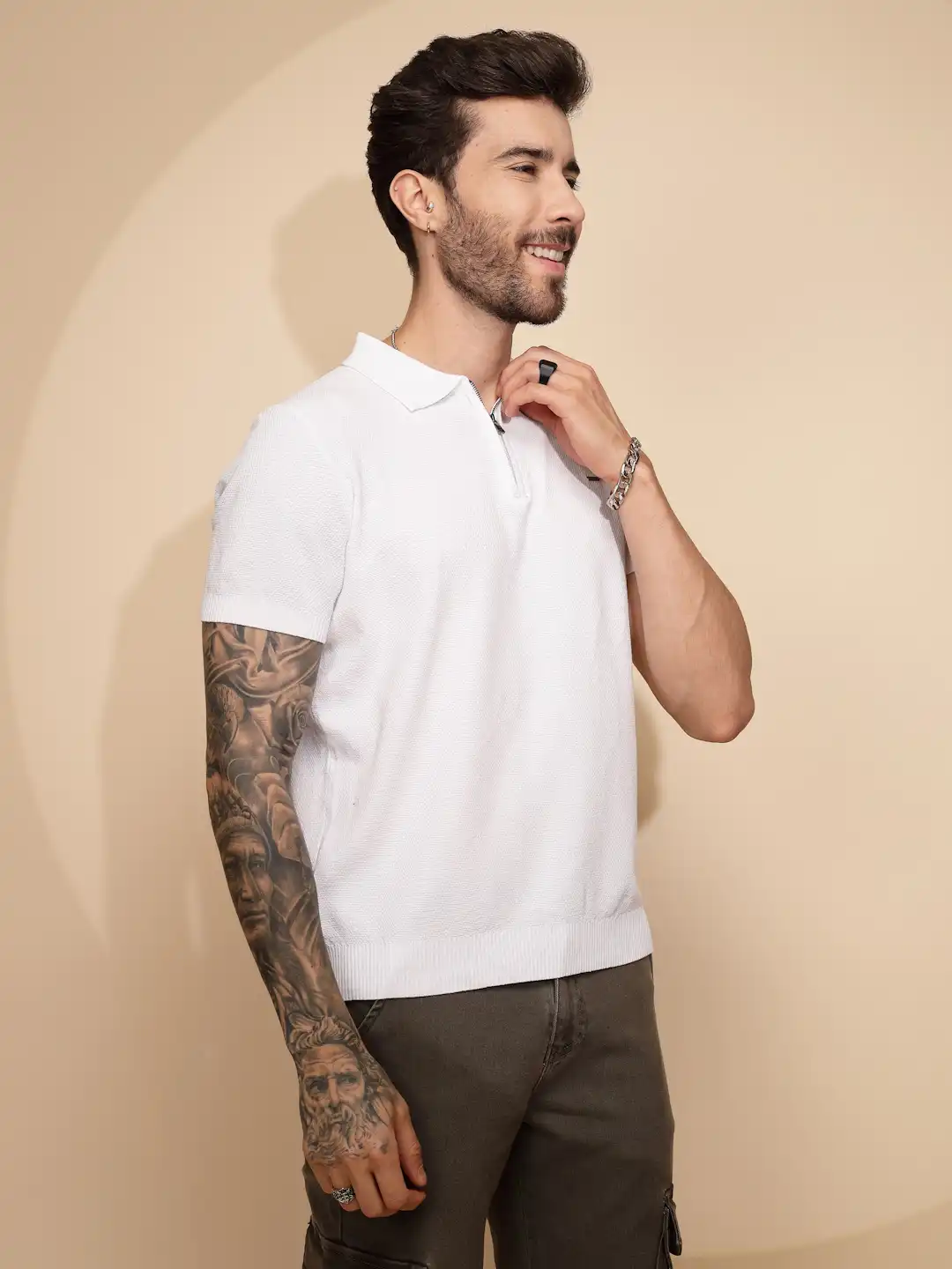 White Viscose Blend Regular Fit T-Shirt - Image 11