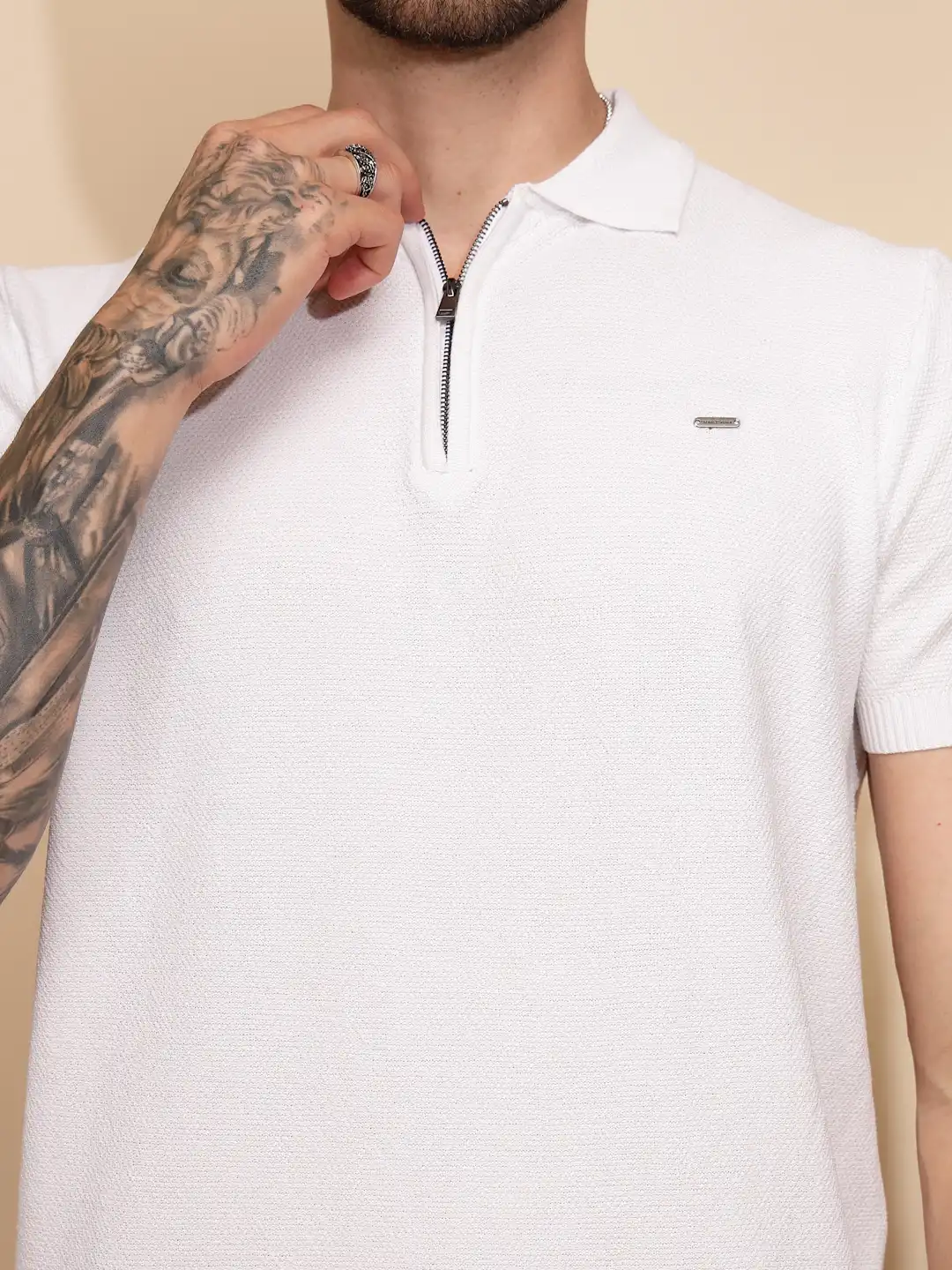 White Viscose Blend Regular Fit T-Shirt - Image 12