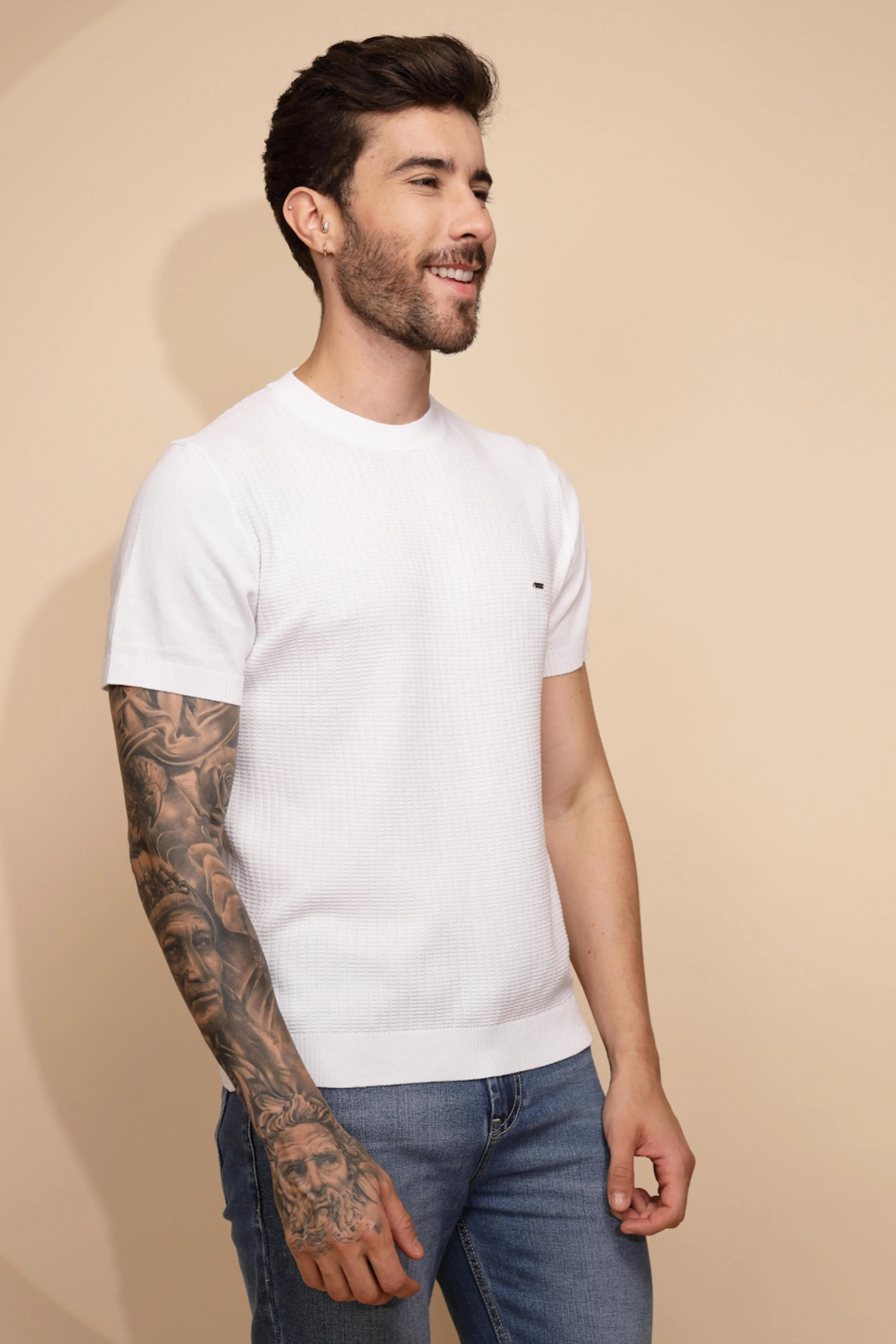 White Viscose Regular Fit T-Shirt - Image 3