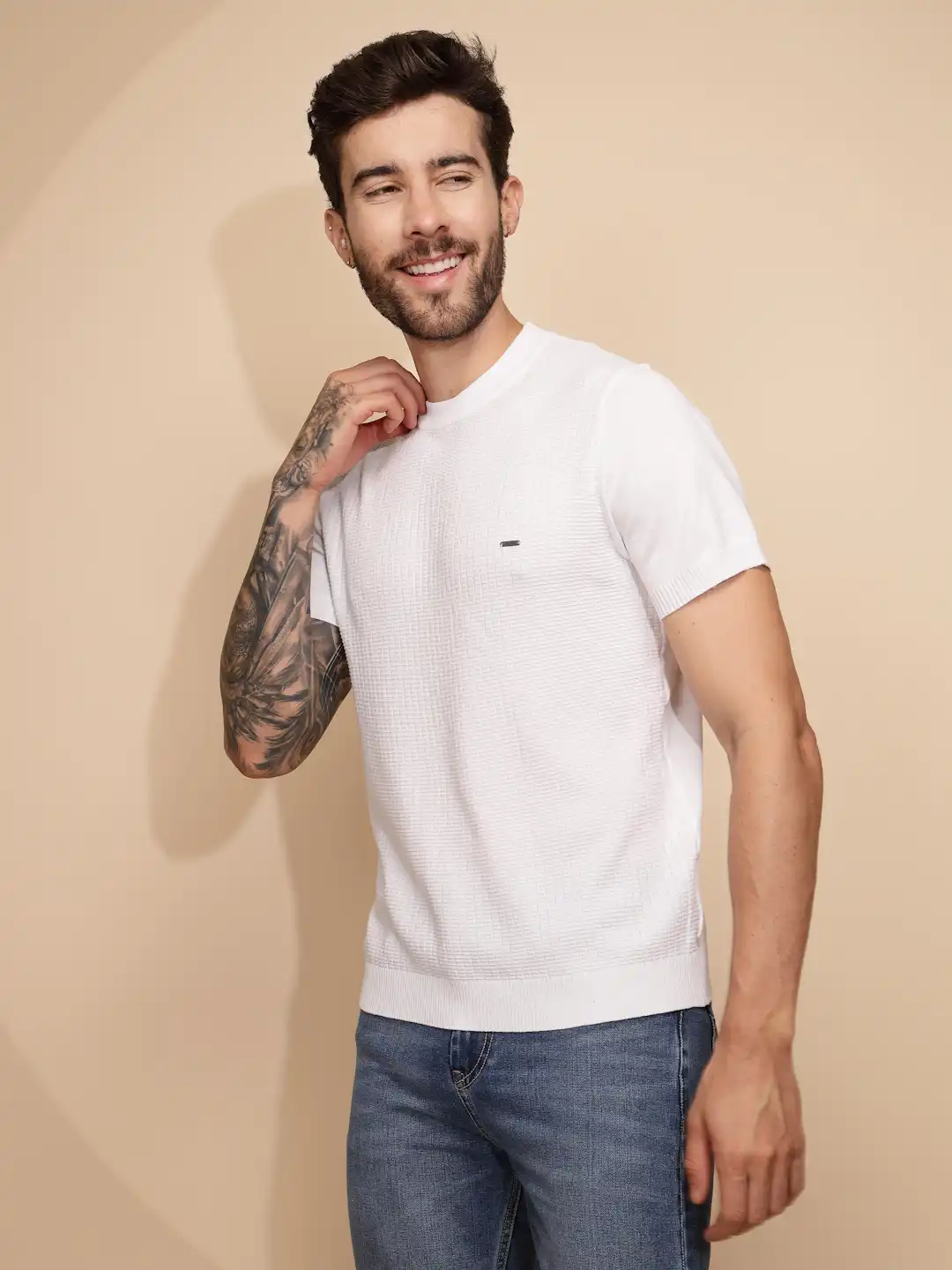 White Viscose Regular Fit T-Shirt - Image 9