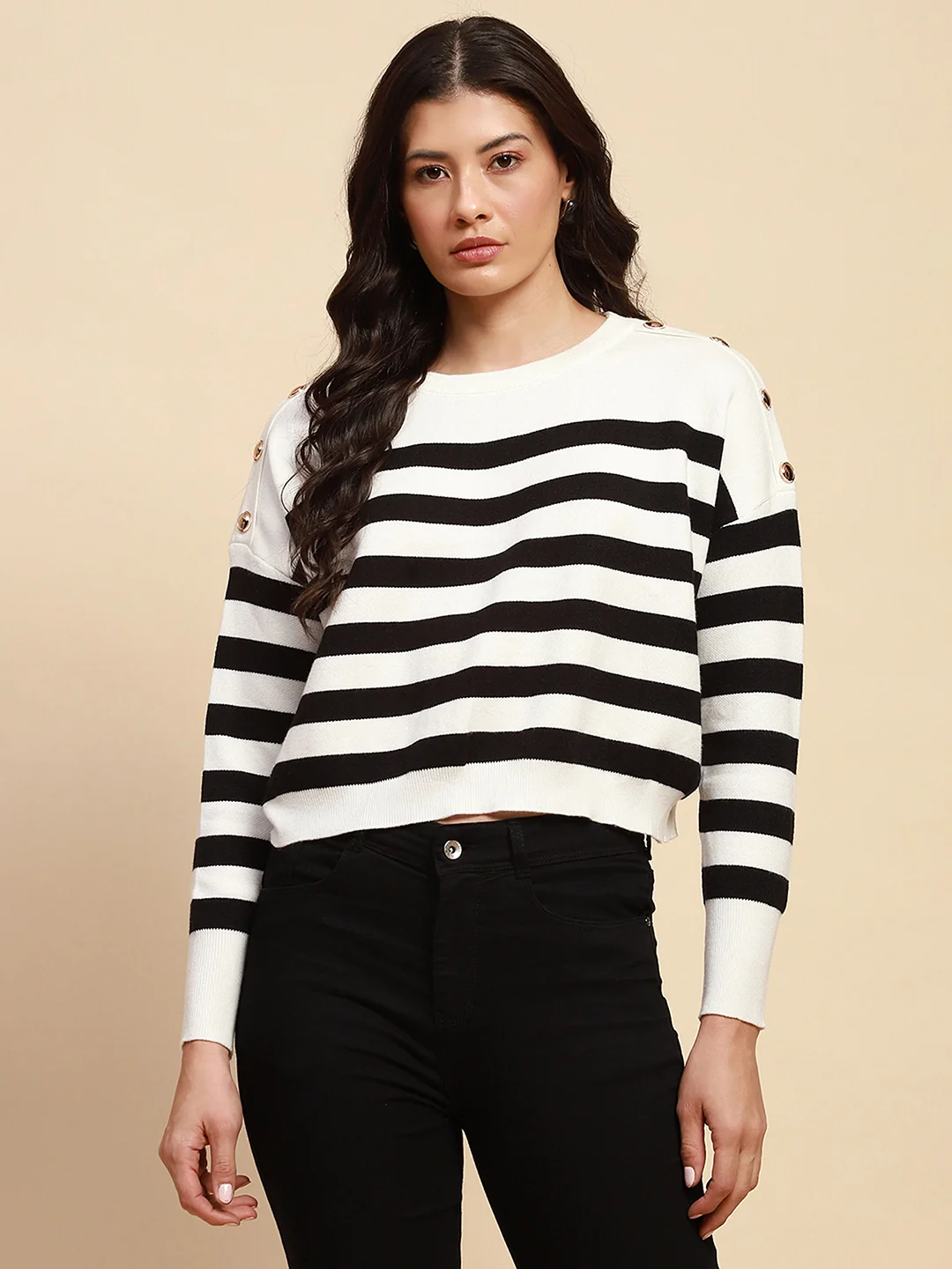White Viscose Boxy Fit Crop Pullover - Image 7