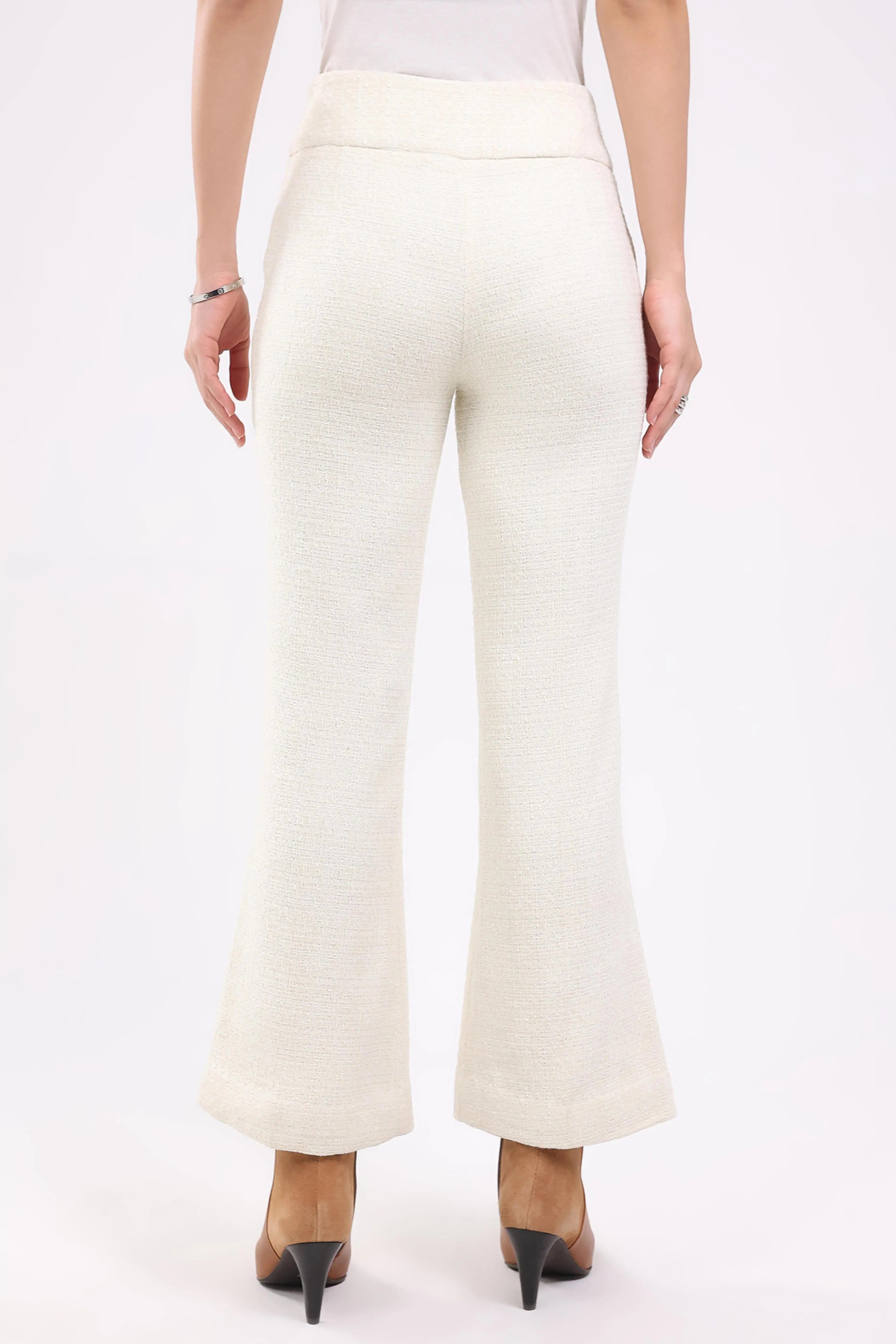 White Wool Blend Bootcut Trousers - Image 4