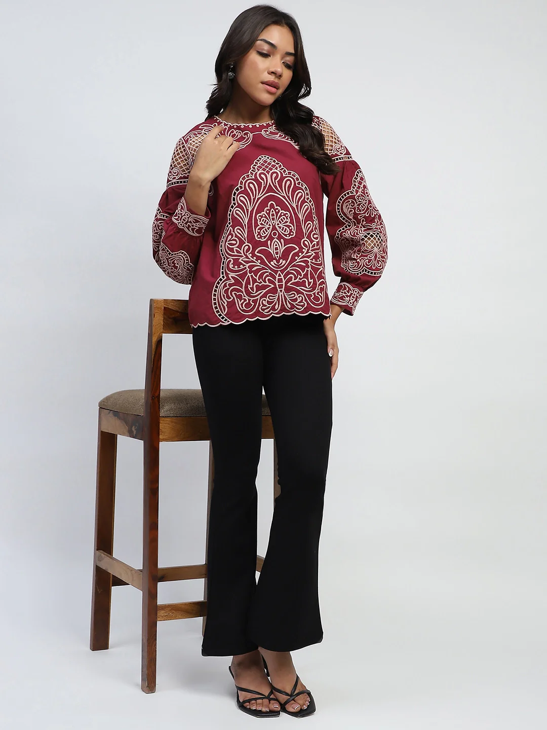 Wine Cut Work Embroidered Top - Image 14