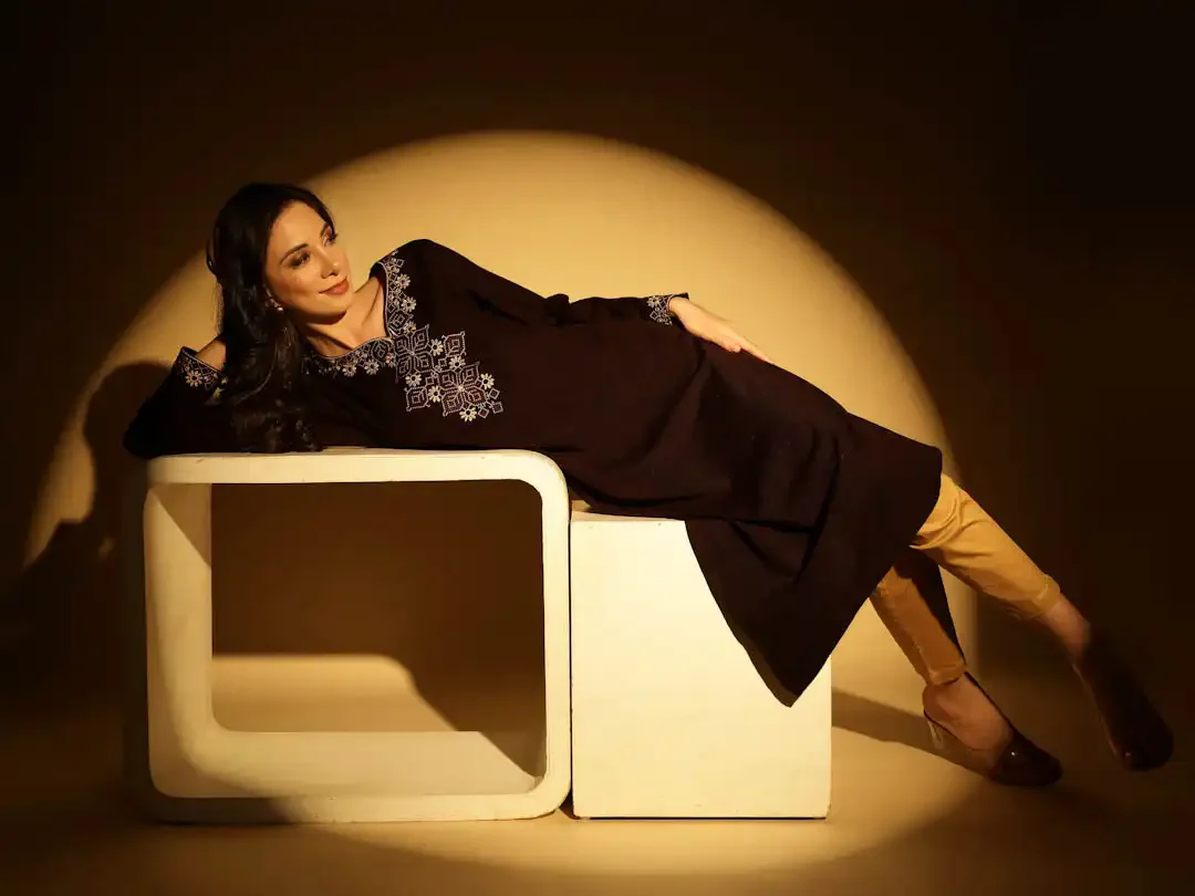 Wine Embroidered Woolen Kurta - Image 8