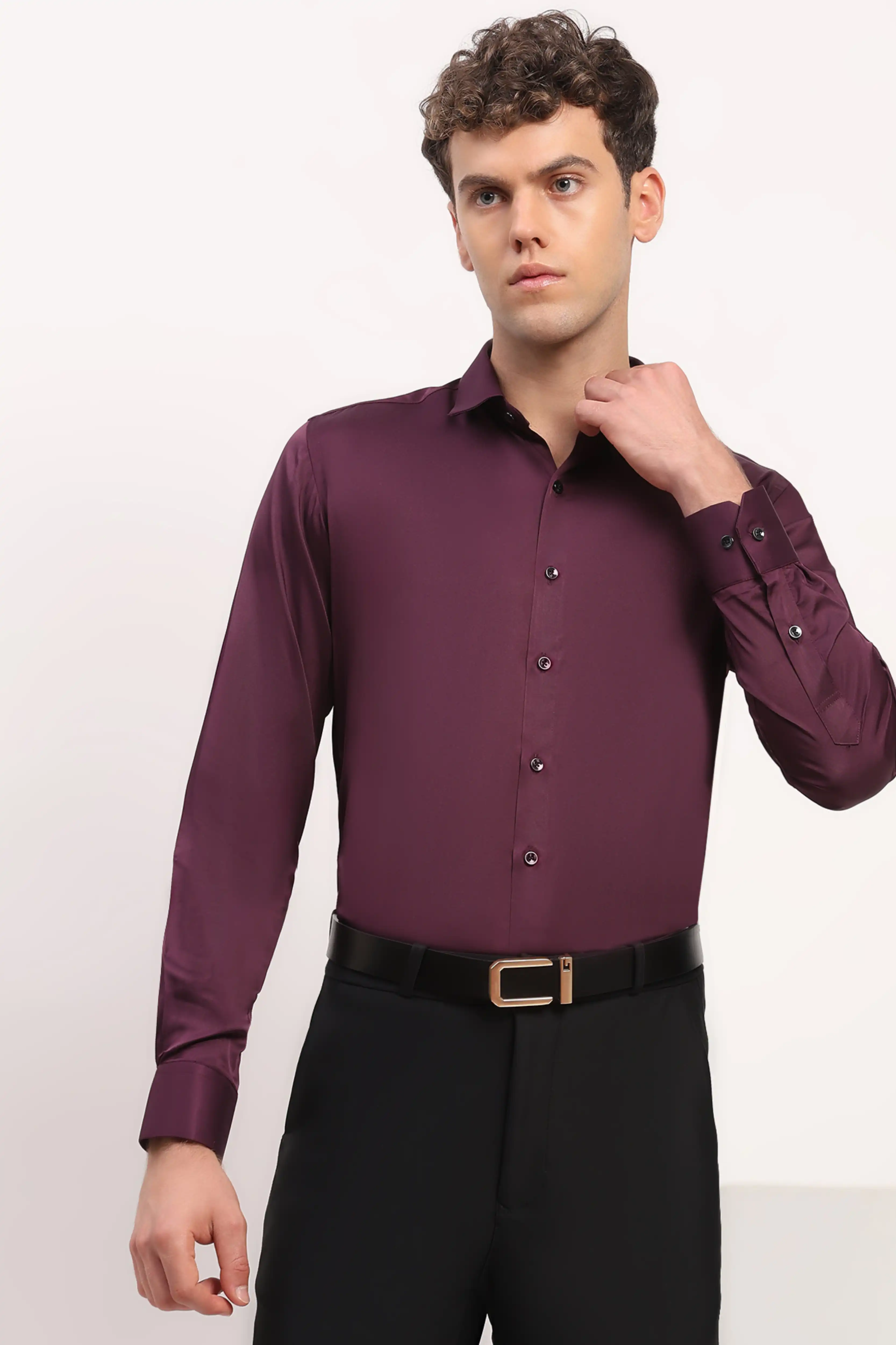 Wine Satin-Blend Party Shirt - Image 7