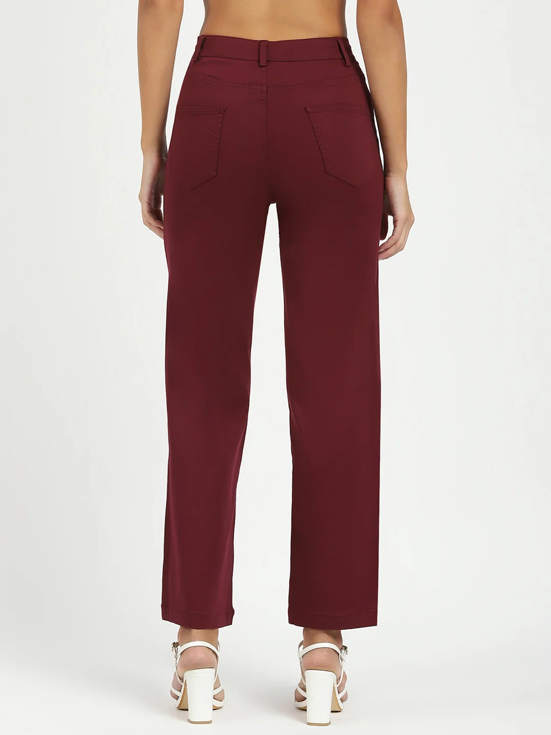 Wine Stretchable Loose Fit Trousers - Image 12
