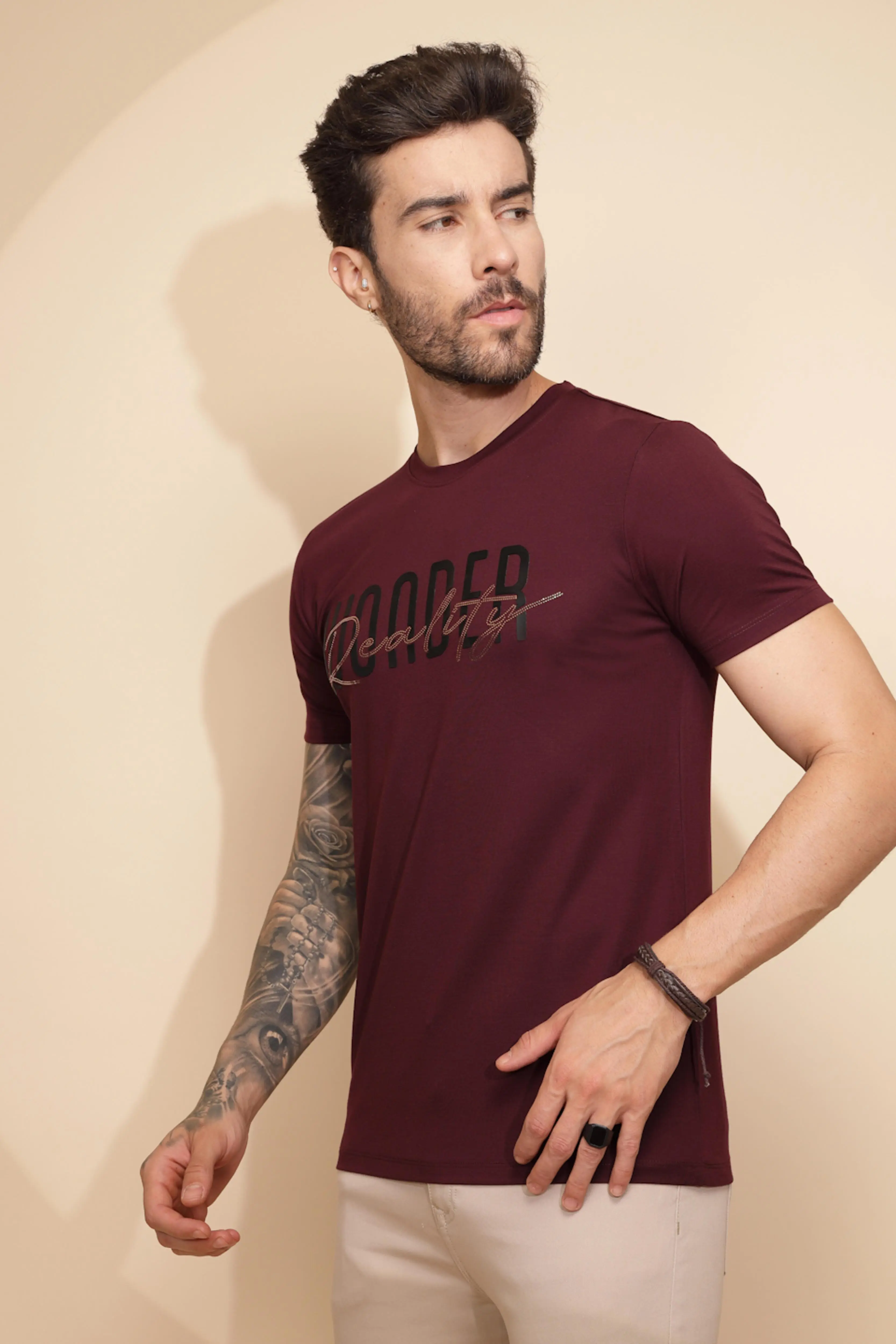 Wine Viscose Blend Blend T-Shirt - Image 2