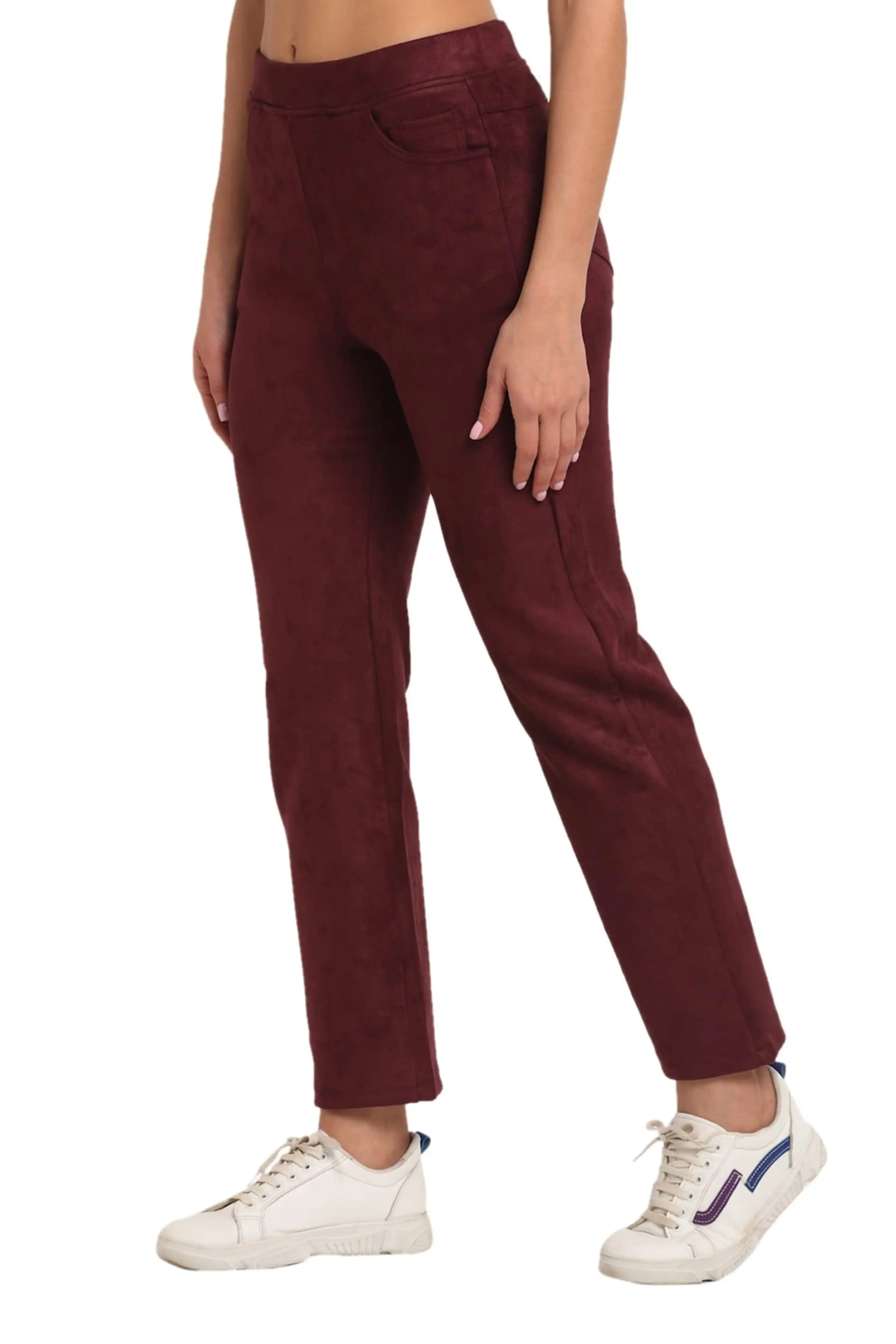 Maroon Solid Suede Jegging - Image 3
