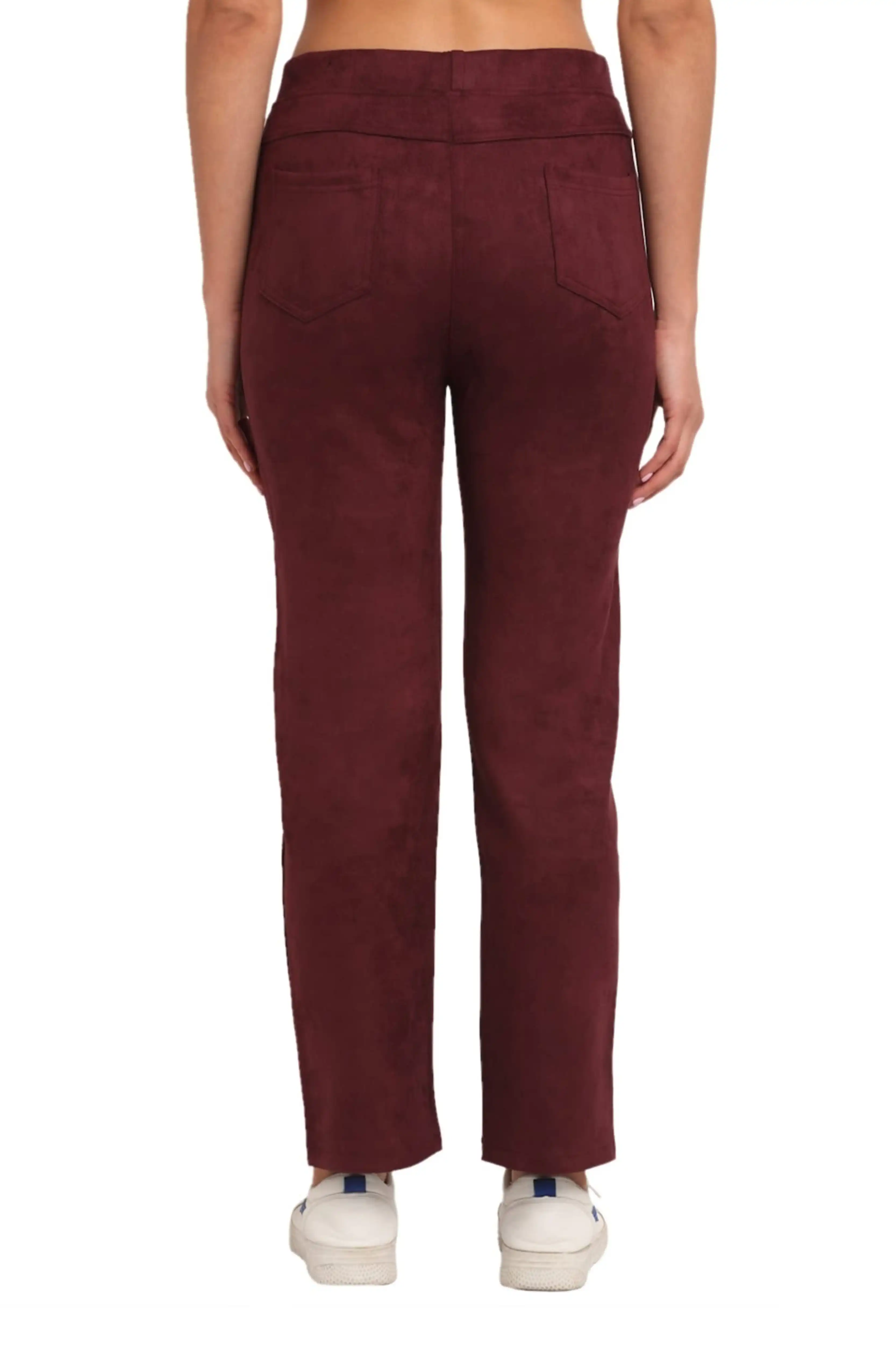 Maroon Solid Suede Jegging - Image 4