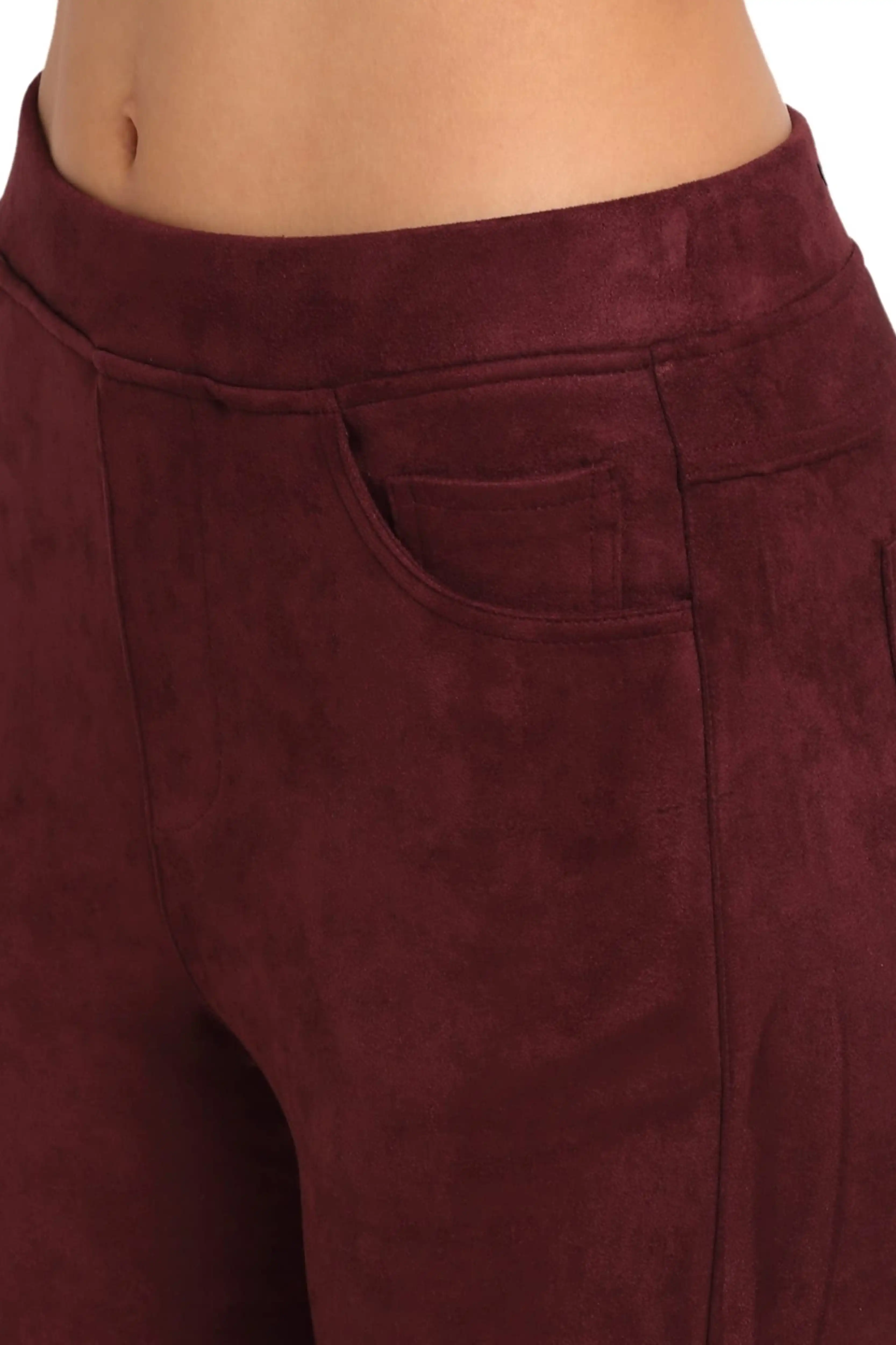 Maroon Solid Suede Jegging - Image 5