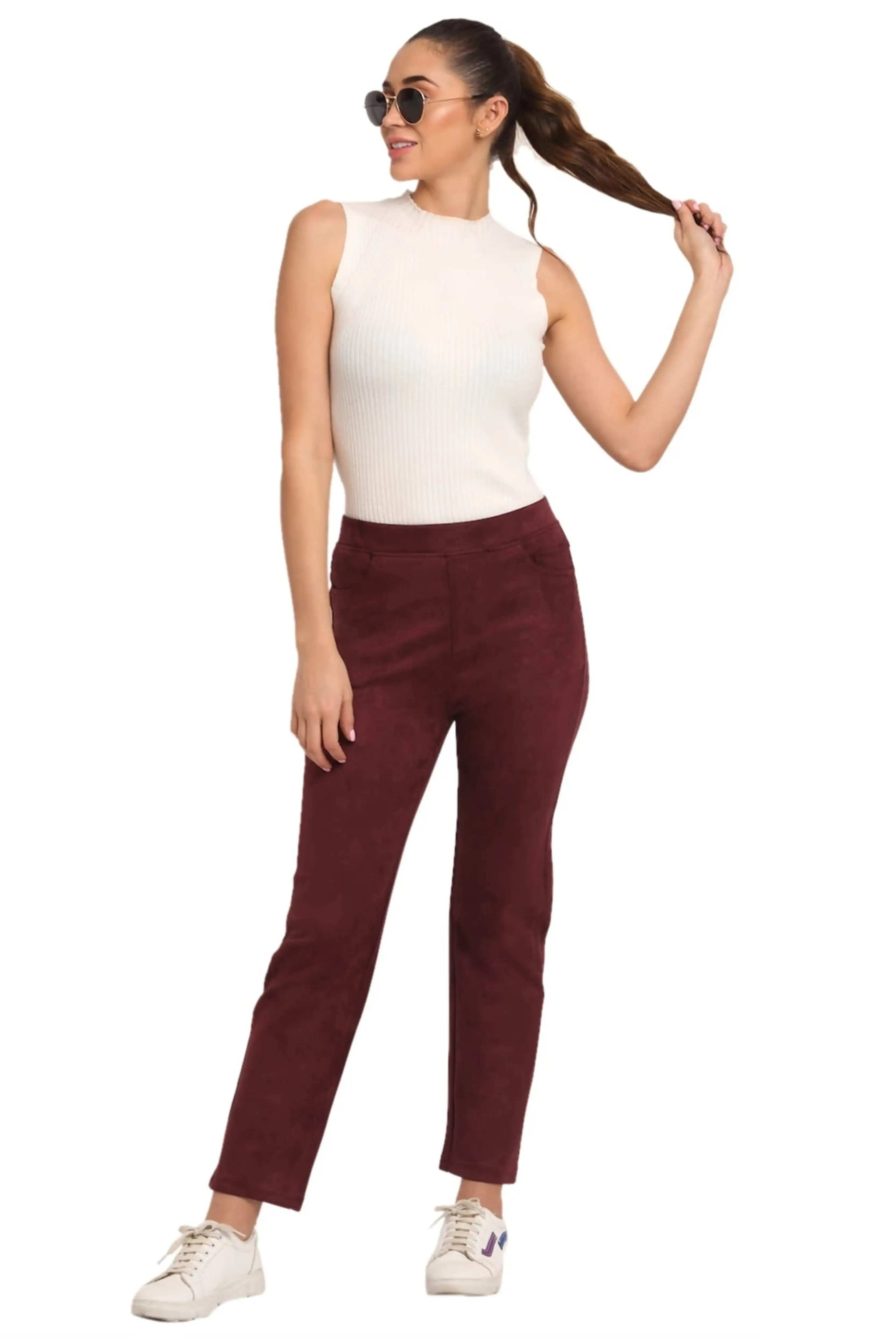 Maroon Solid Suede Jegging - Image 6