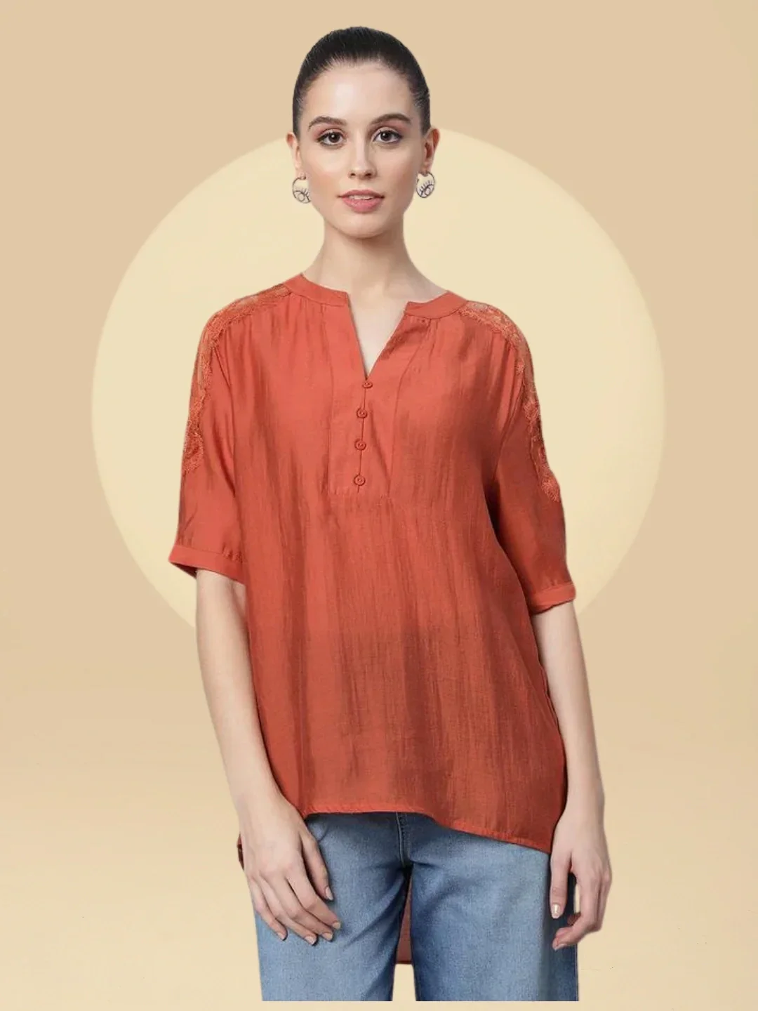 Women Asymmetric Hem Kurta Top - Image 7