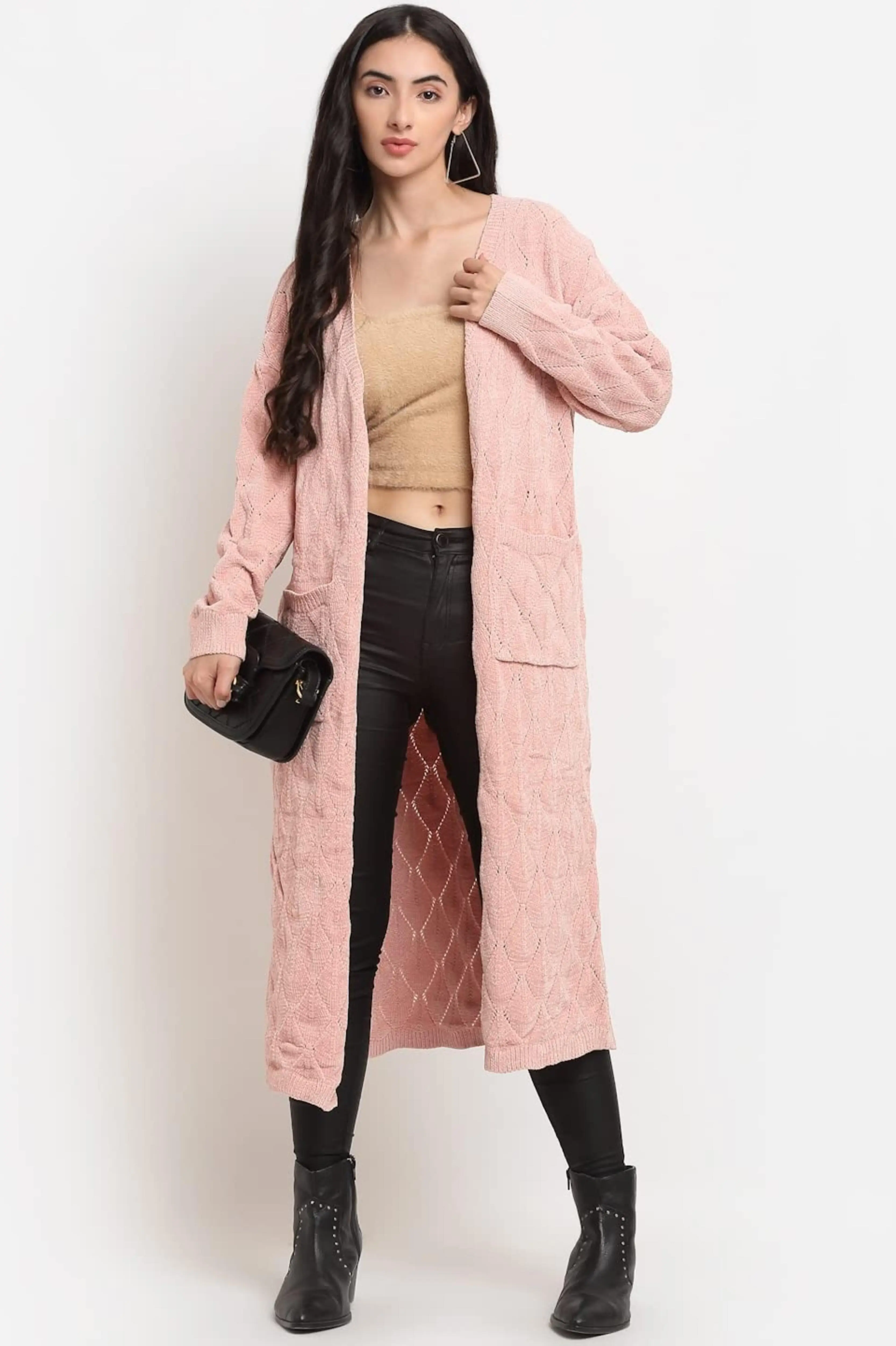 Pink Wool Blend Loose Fit Long Shrug - Image 5