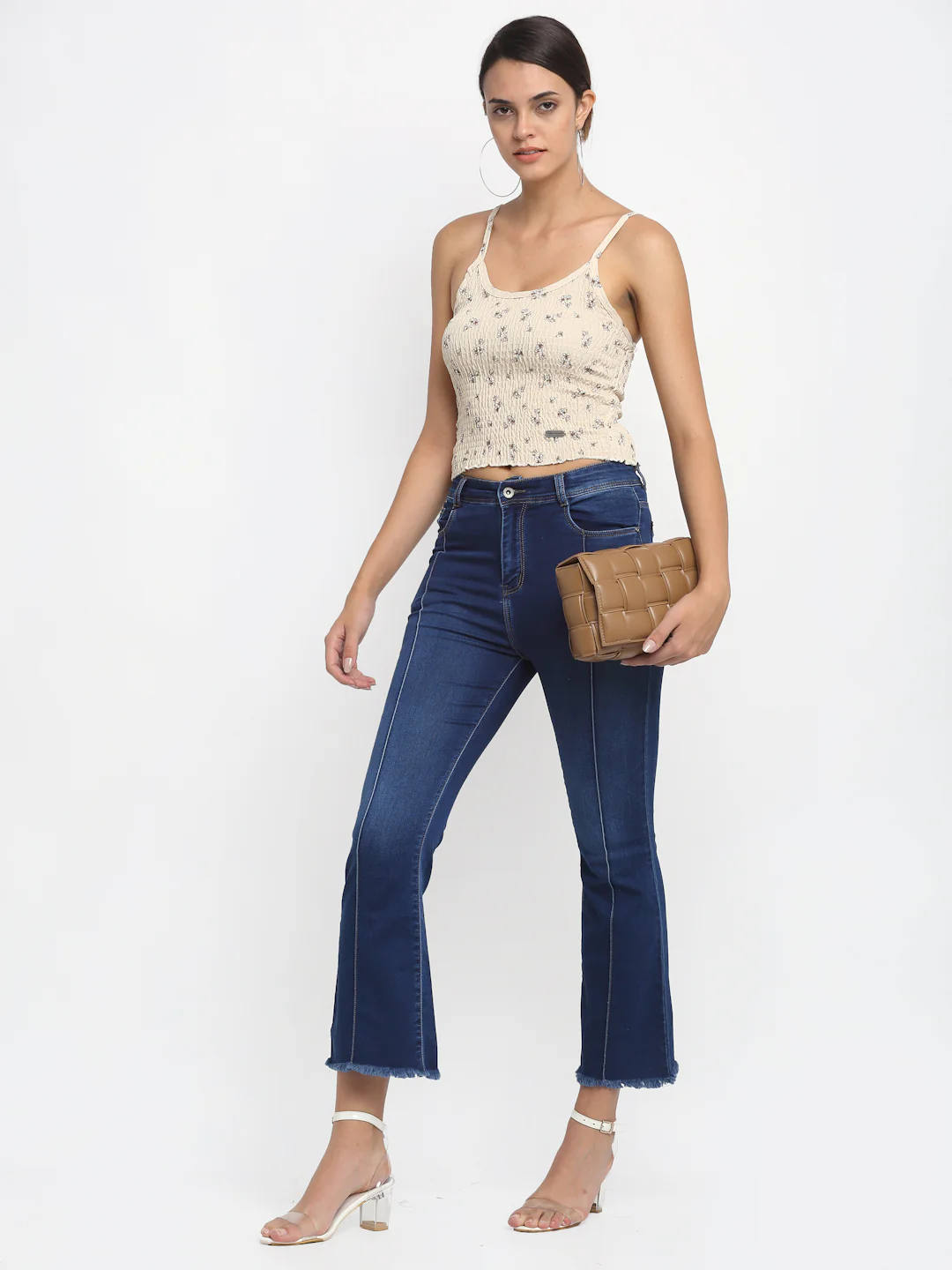 Women Bell Bottom Cropped Navy Blue Jeans - Image 11
