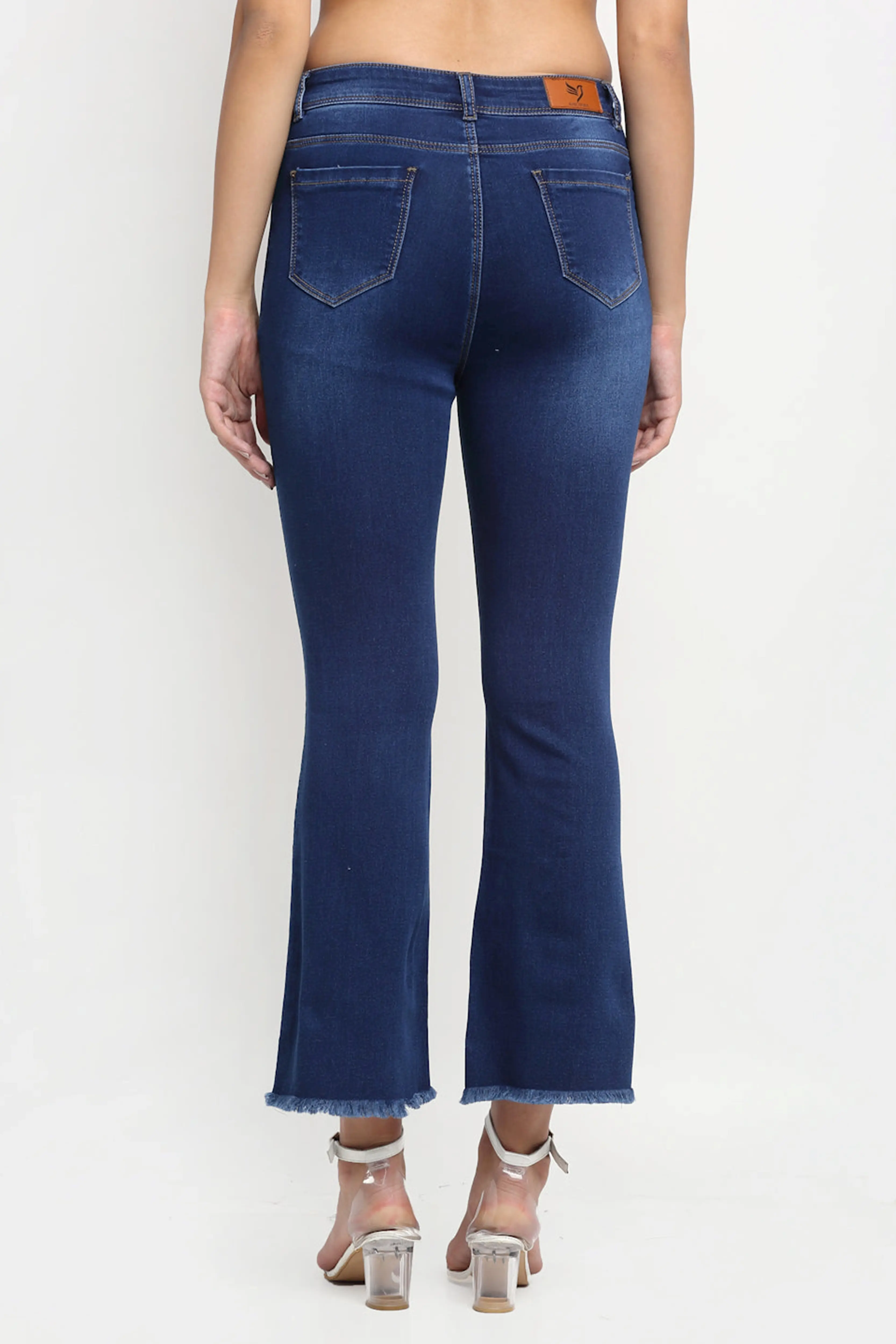 Women Bell Bottom Cropped Navy Blue Jeans - Image 3