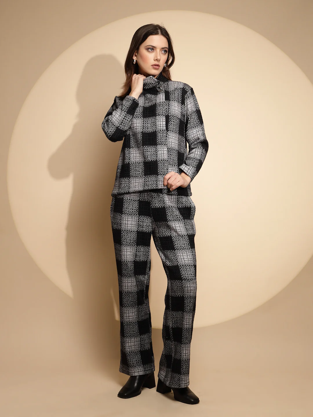 Black Checkered Turtle Neck Co-ord Set