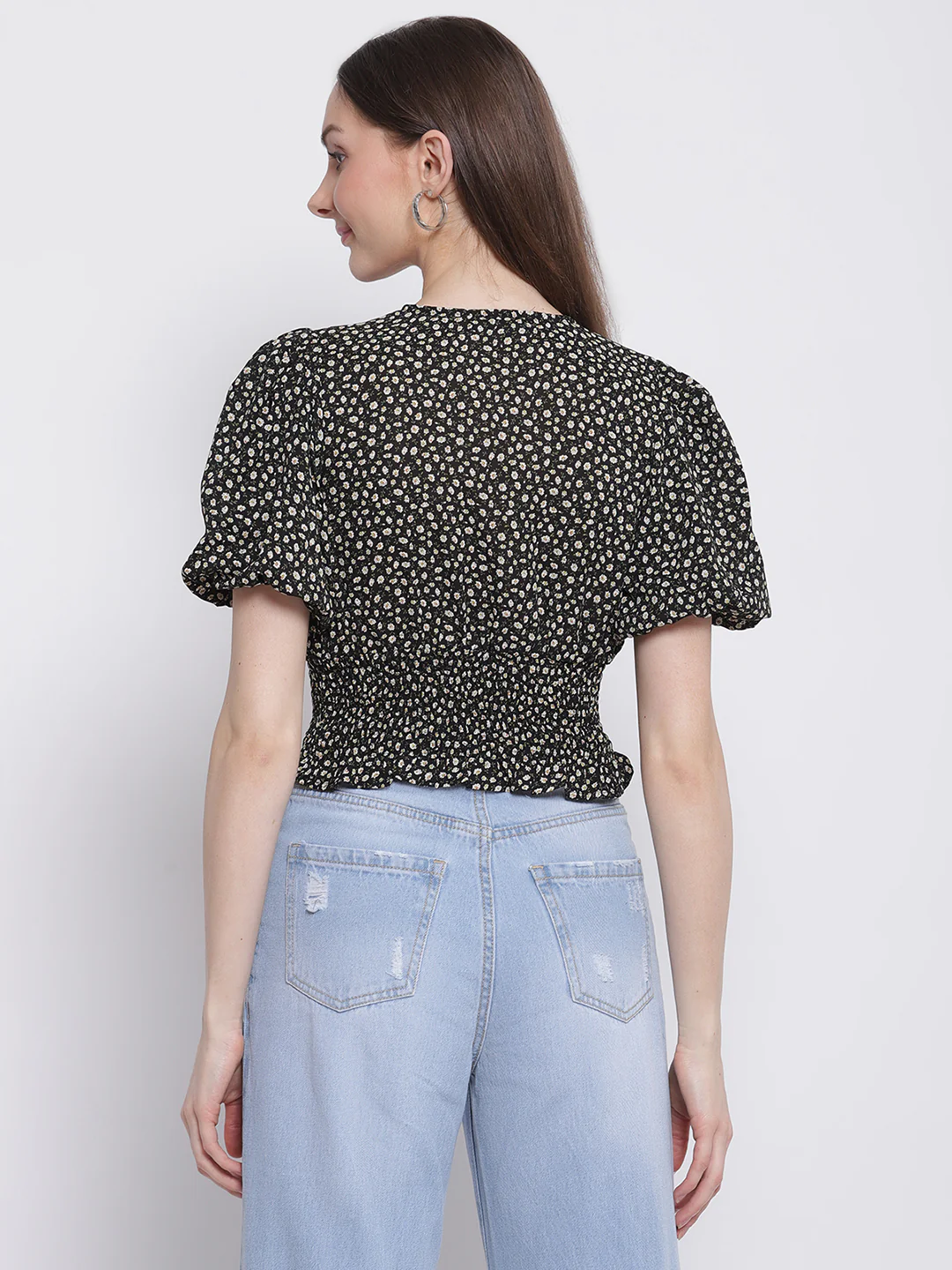 Women Black Colour Floral Print Crop Top - Image 10