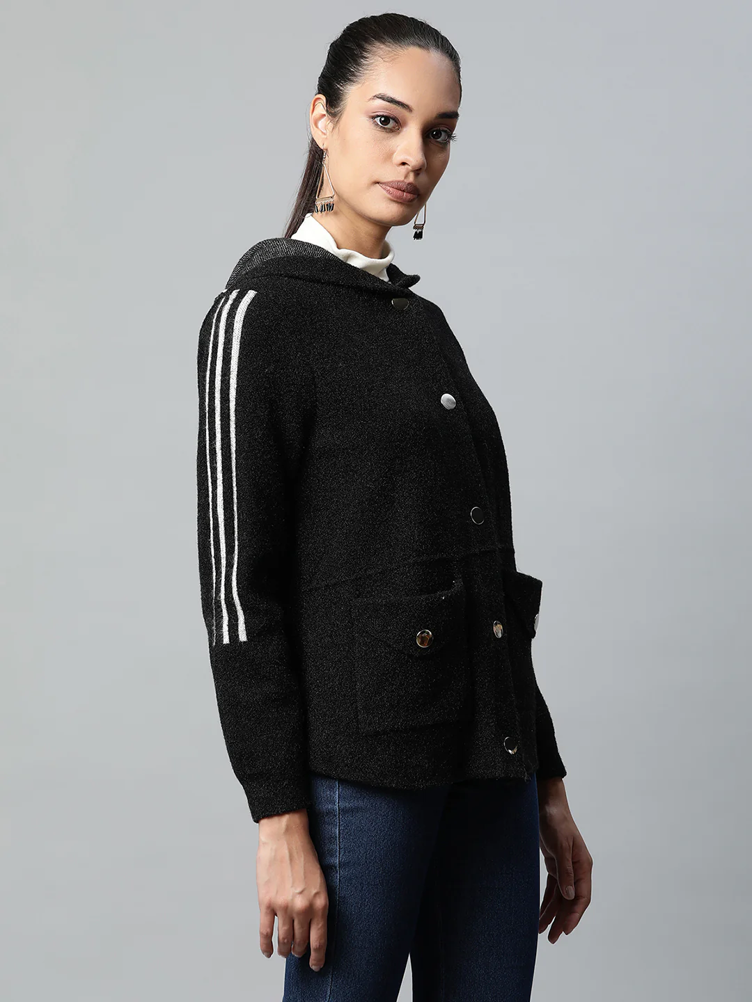 Black Regular Fit Hooded Jacket - Image 3
