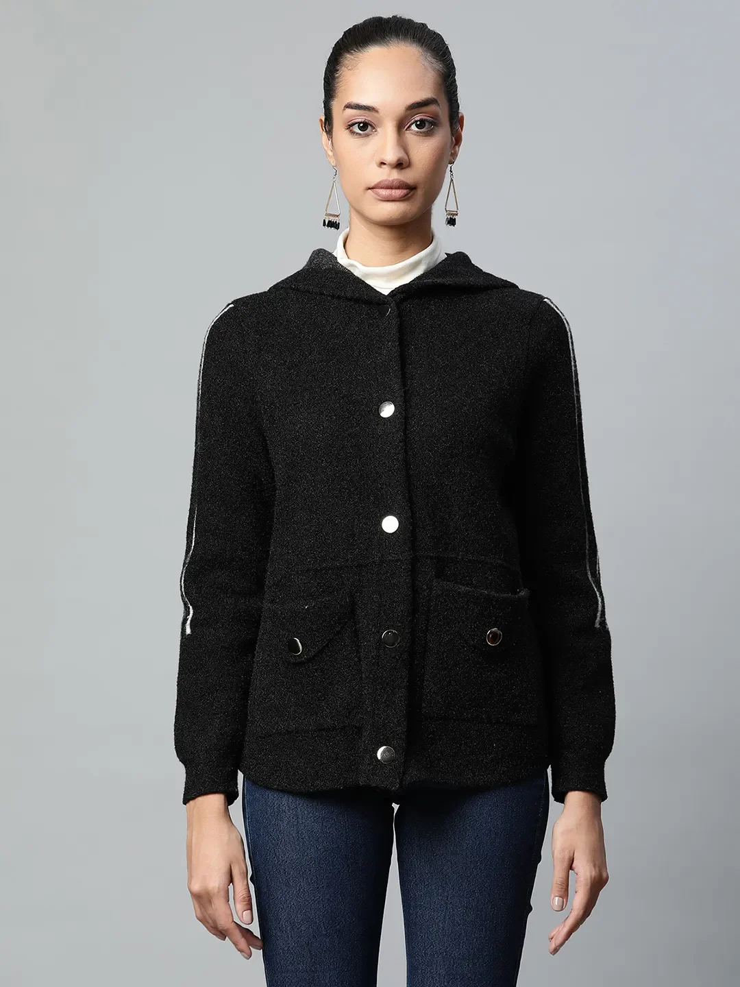 Black Regular Fit Hooded Jacket - Image 8