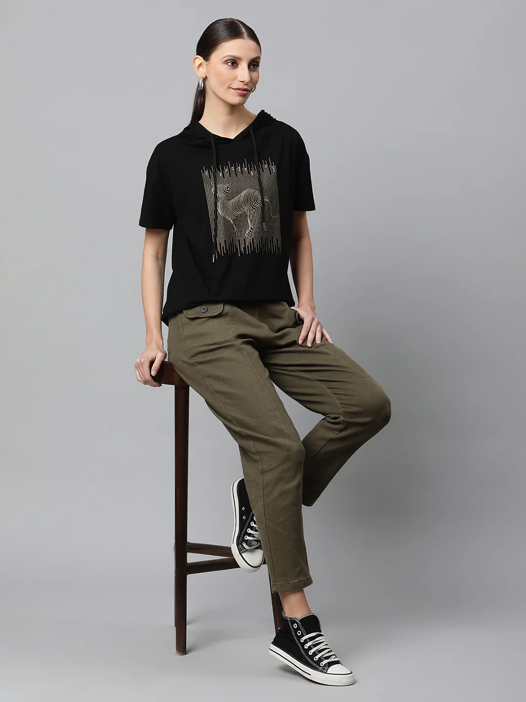 Black Regular Fit Hooded Embellished T-Shirt - Image 9