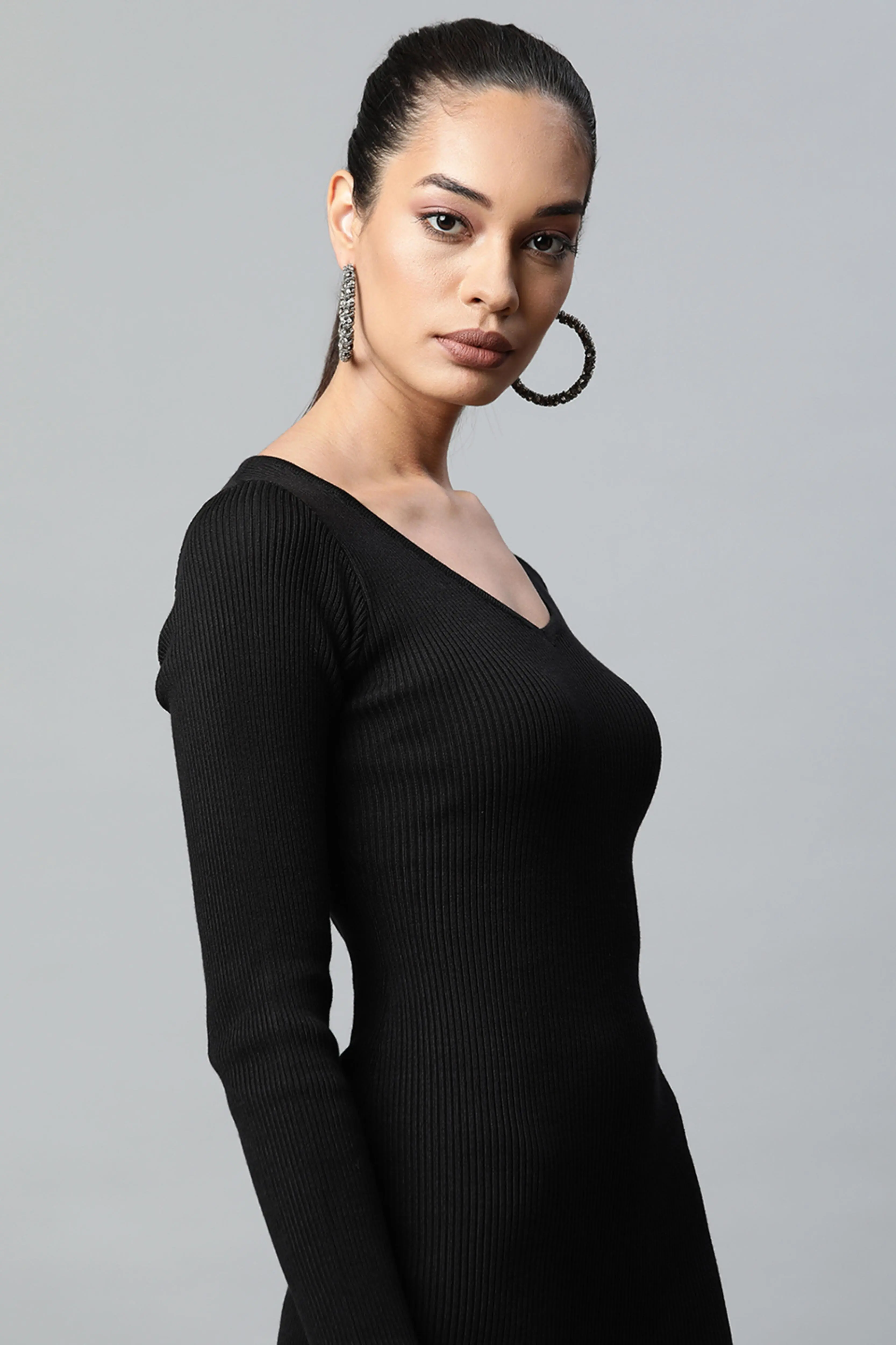 Black Solid Viscose Dress - Image 7