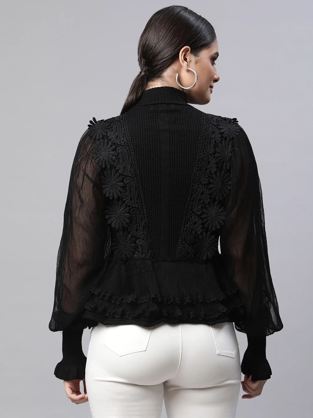 Black Lace Regular Fit Viscose Top - Image 2