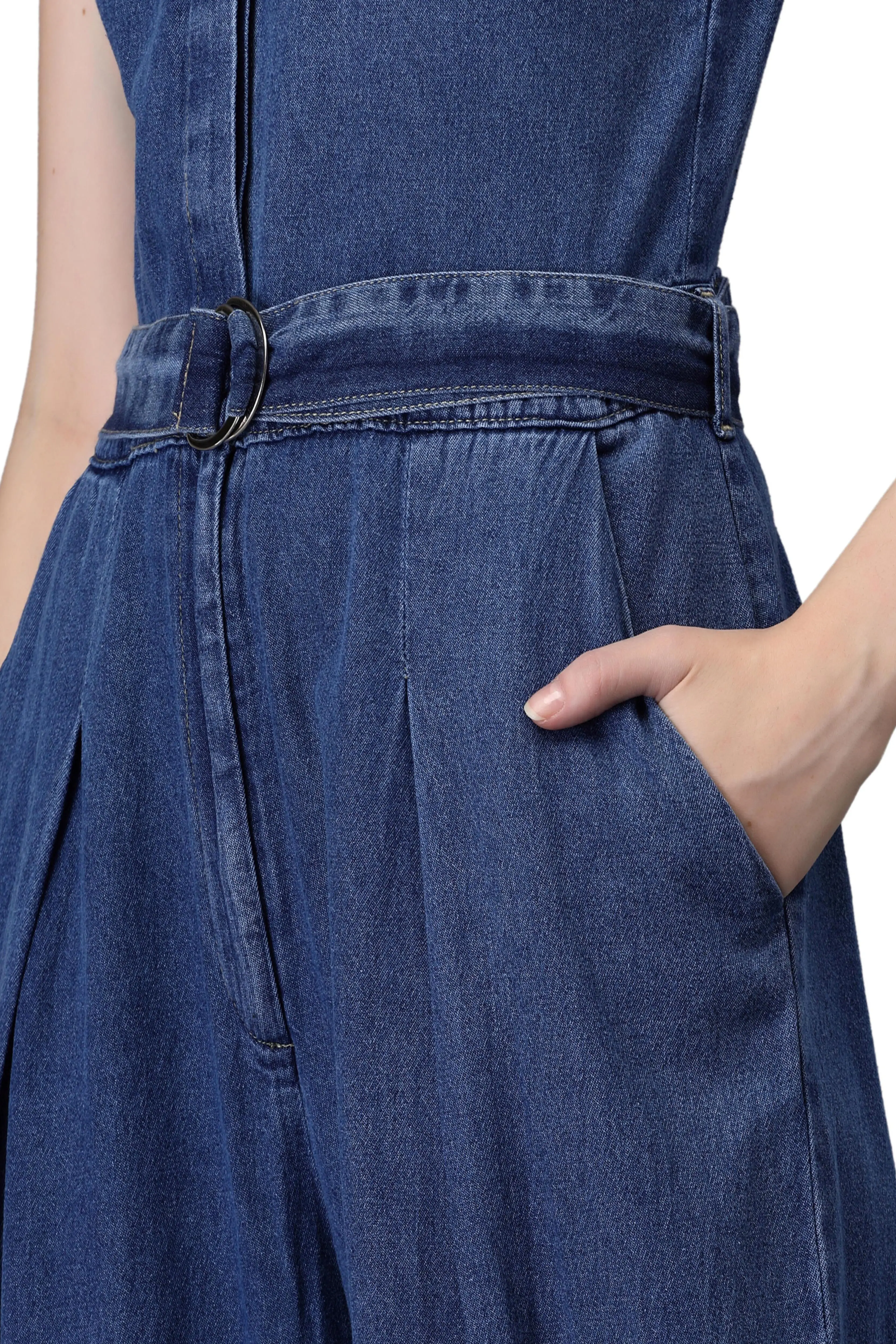 Women Blue Collar Neck Solid Jump Suit - Image 5