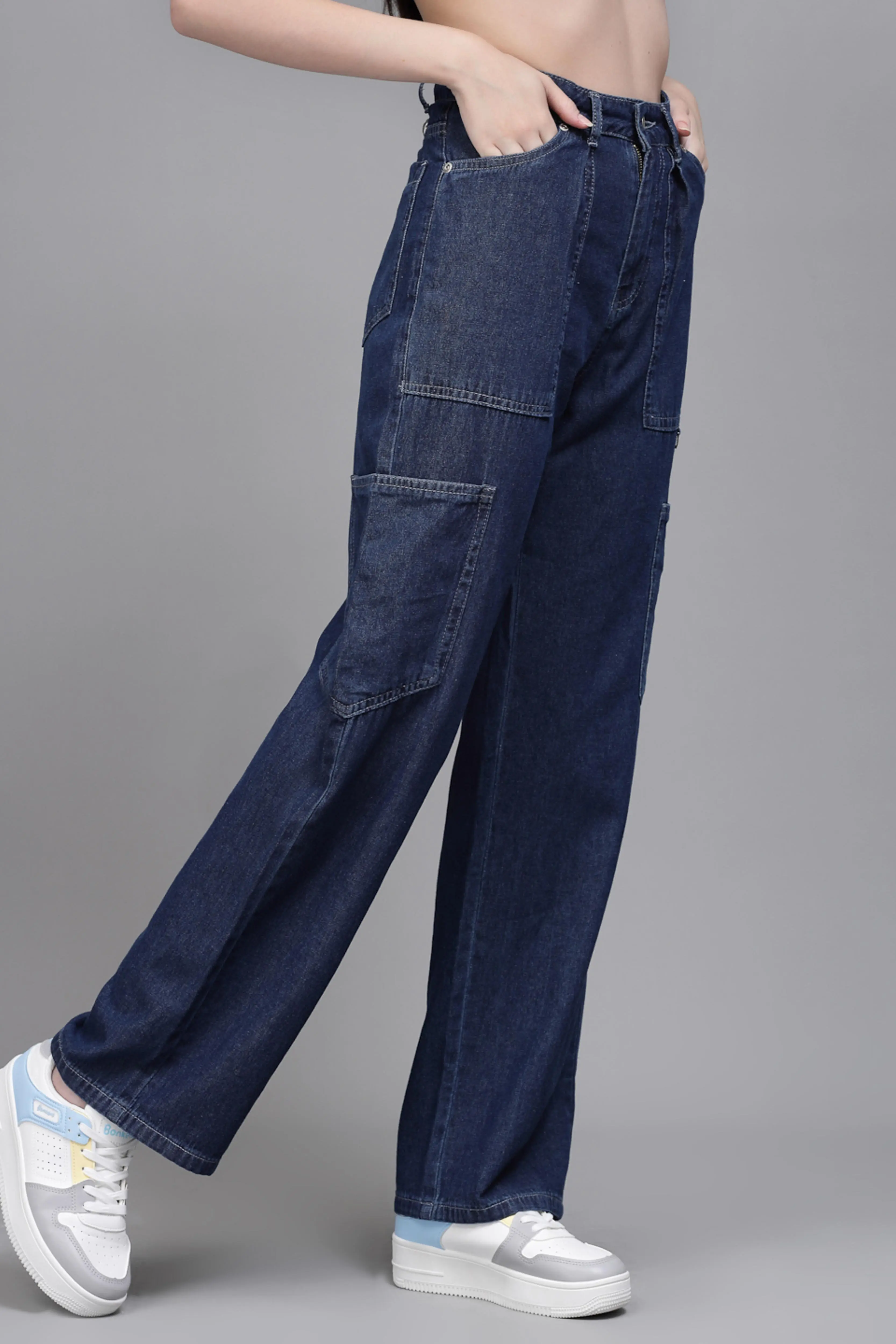 Straight Fit Wide Leg Blue Stretchable Jeans - Image 2