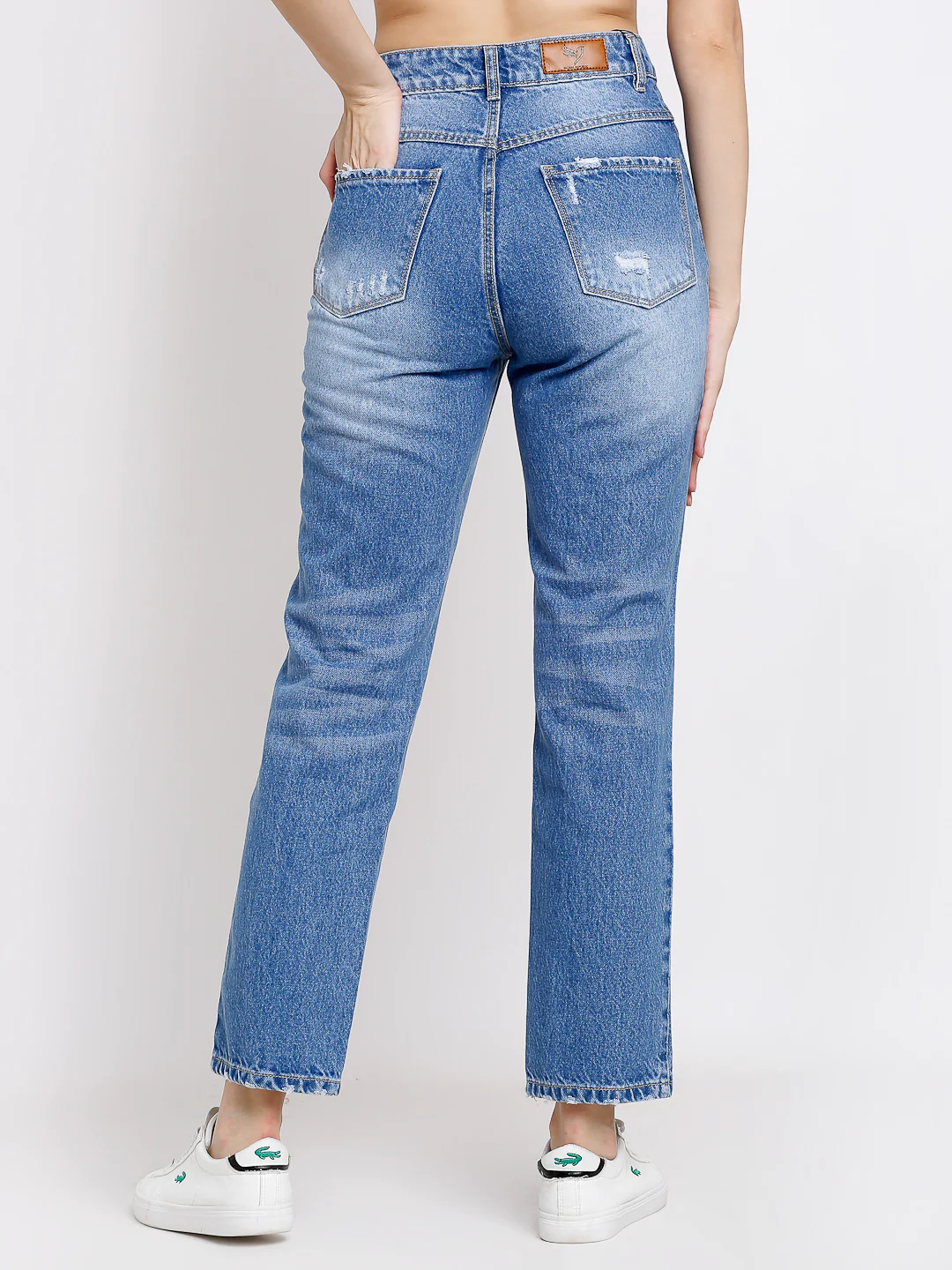 Women Blue Denim Solid Full Length Jeans - Image 4