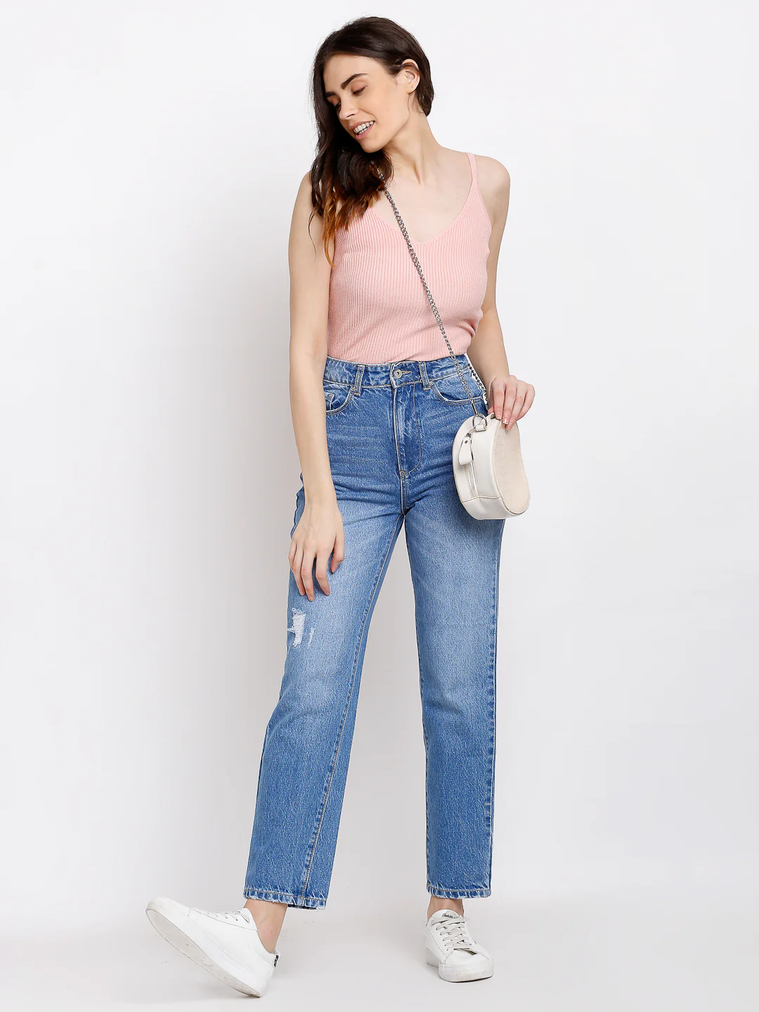 Women Blue Denim Solid Full Length Jeans - Image 5