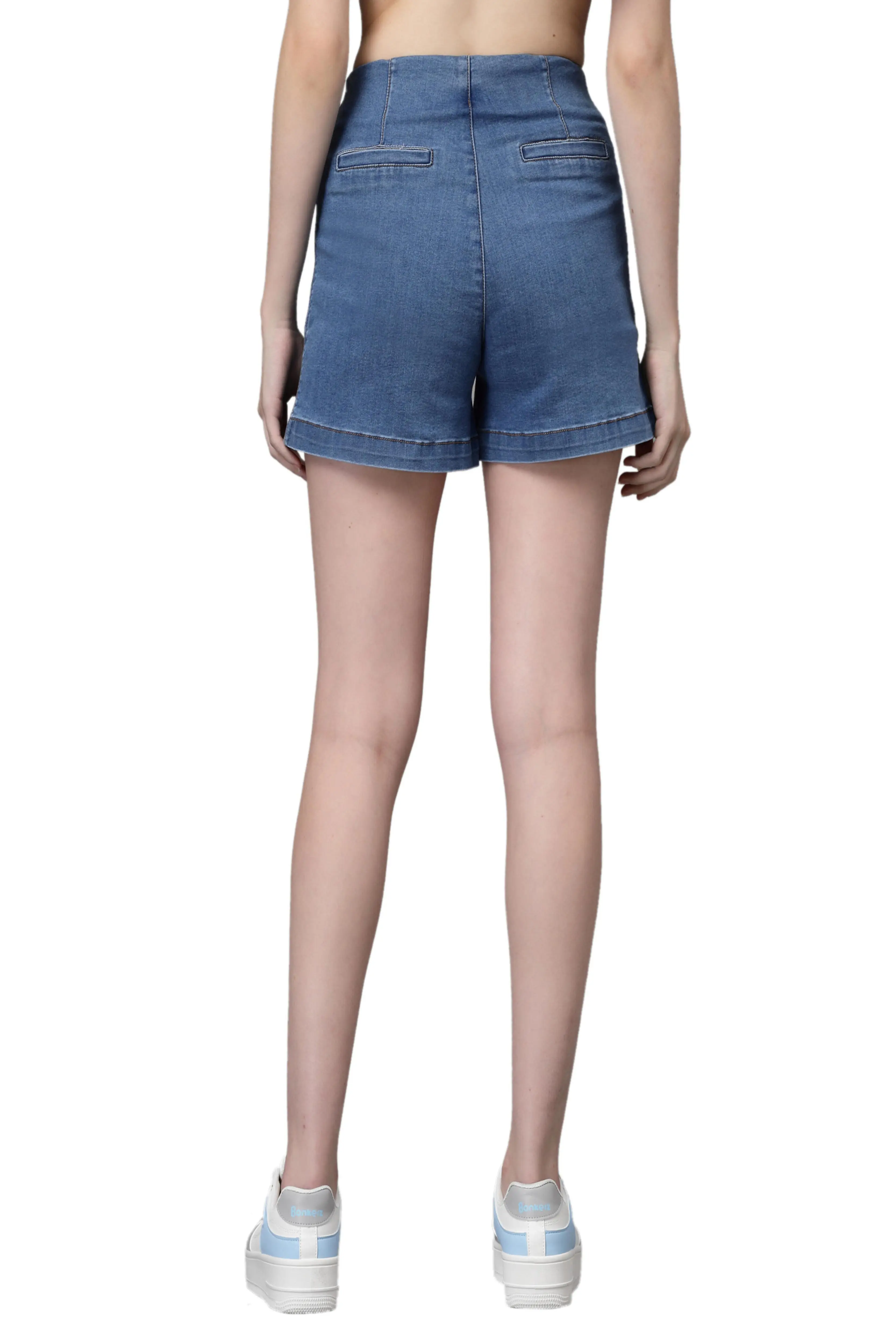 Blue Solid Cotton Regular Fit Shorts - Image 5