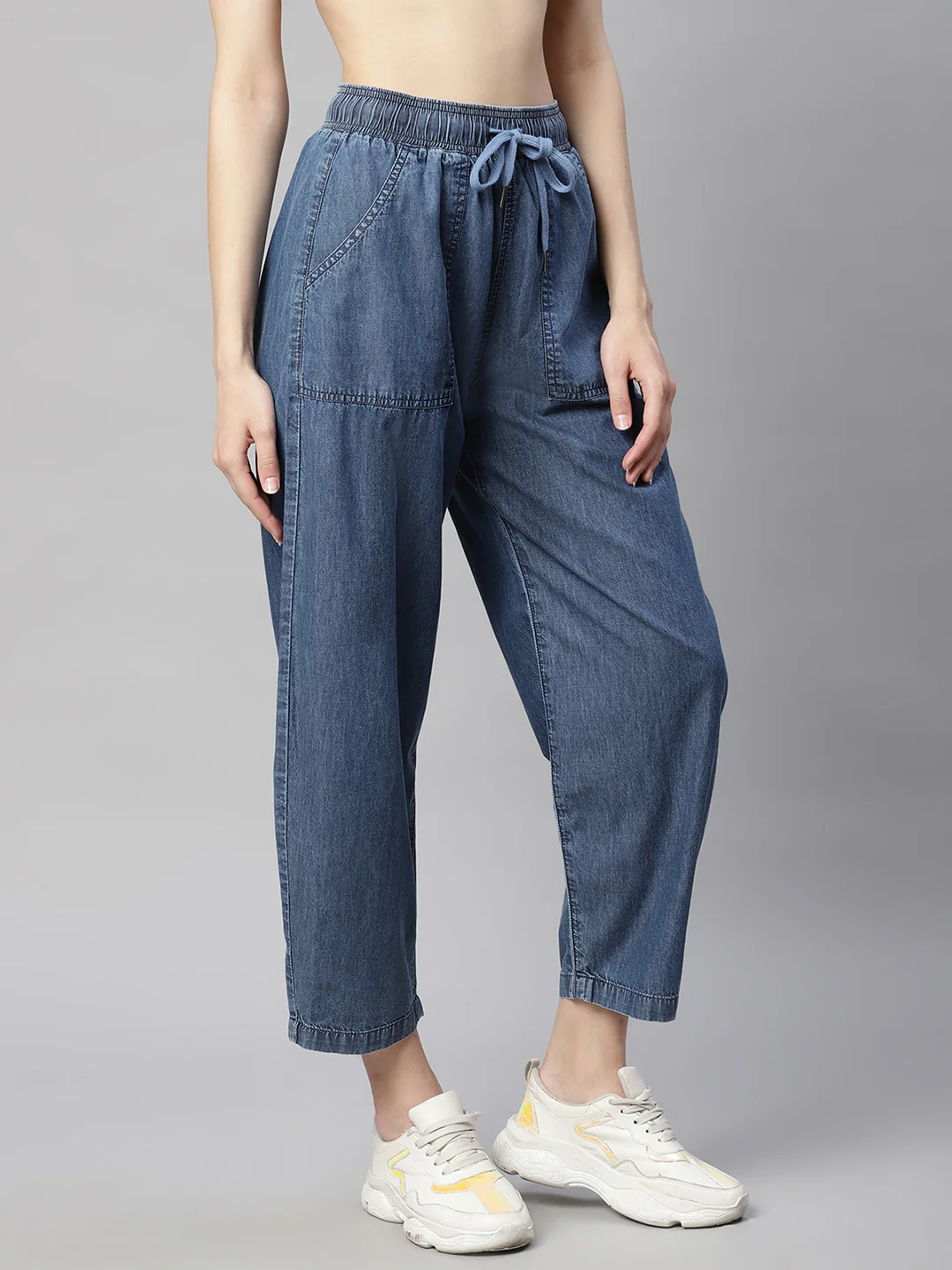 Blue Cotton Blend Ankle Length Loose-Fit Lower - Image 2
