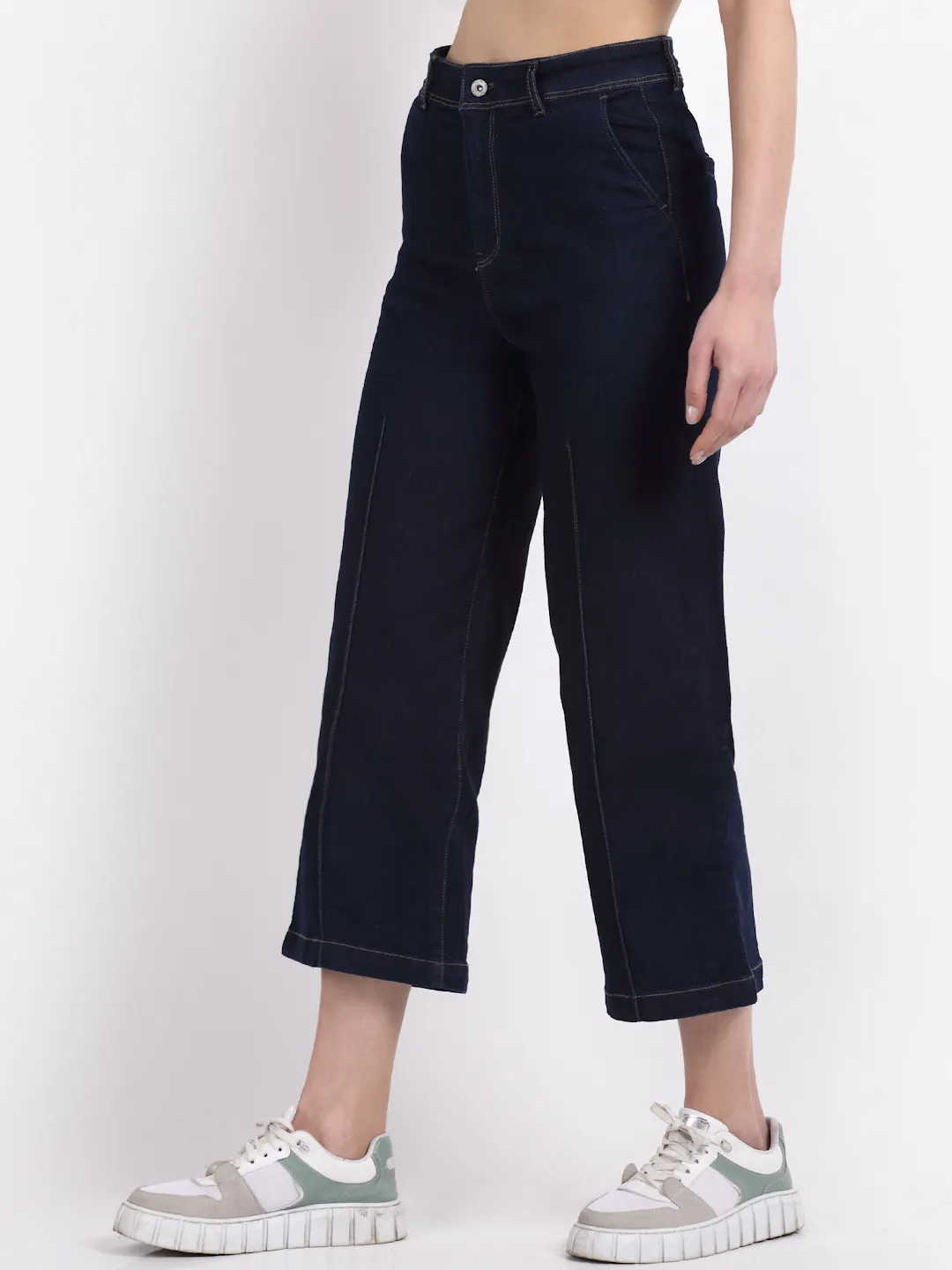 Women Solid dark Blue Loose Fit Denim Jeans - Image 2
