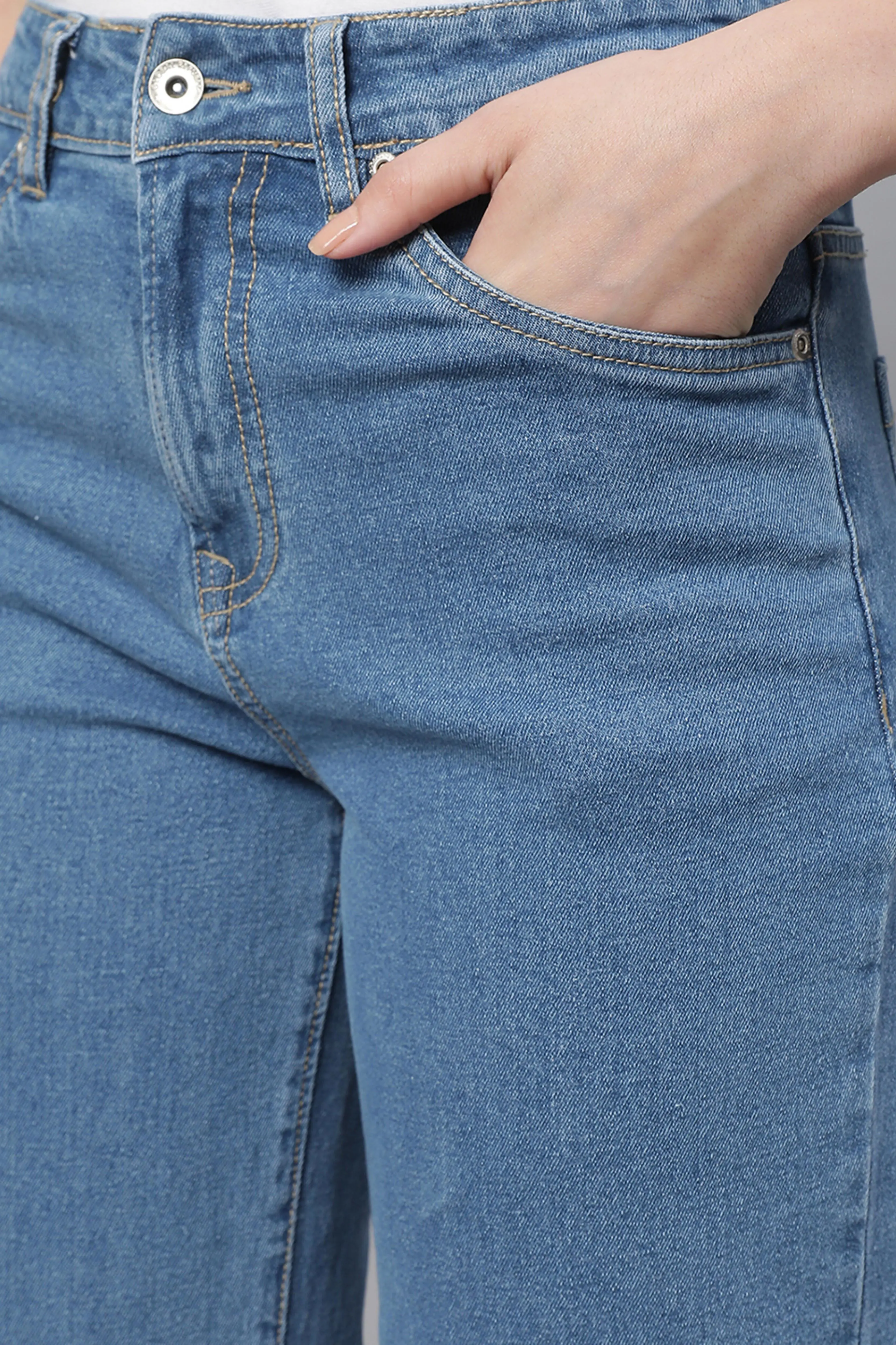 Blue Straight-Fit Full Length Stretchable Jeans - Image 4